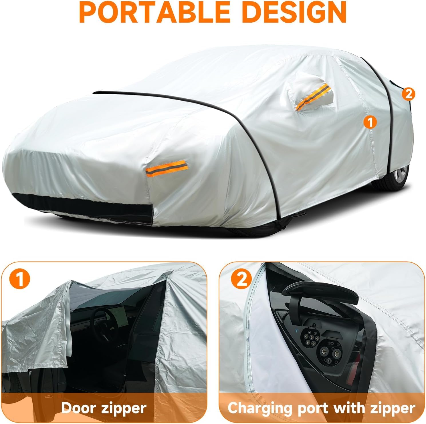 Housse Voiture Tesla Model 3 2017-2022 Big Ant - Protection Extérieur Anti Pluie Soleil Poussière Avec Zip Et Doublure Coton