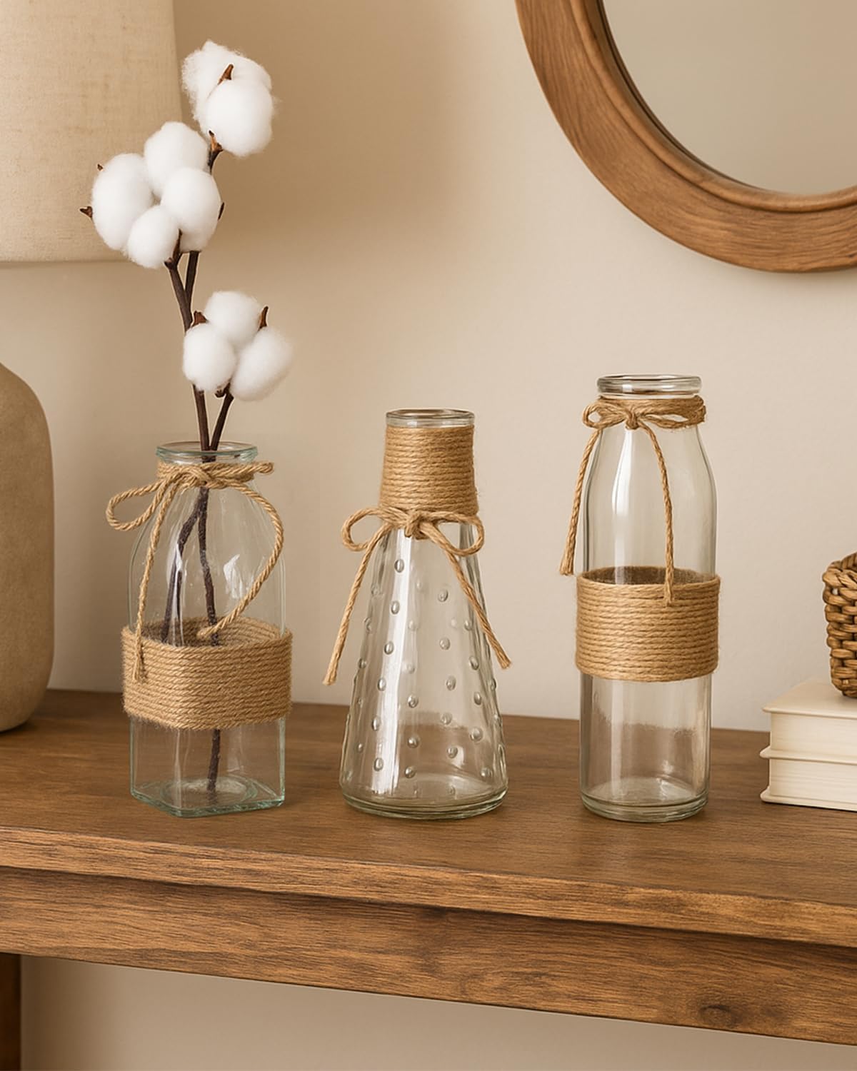 10Pcs Small Glass Vases Set - Clear Mini Bud Vases with Twine Ropes, Vintage Farmhouse Style for Flower Arrangements, Centerpieces, Wedding, Home and Table Decor - Image 6