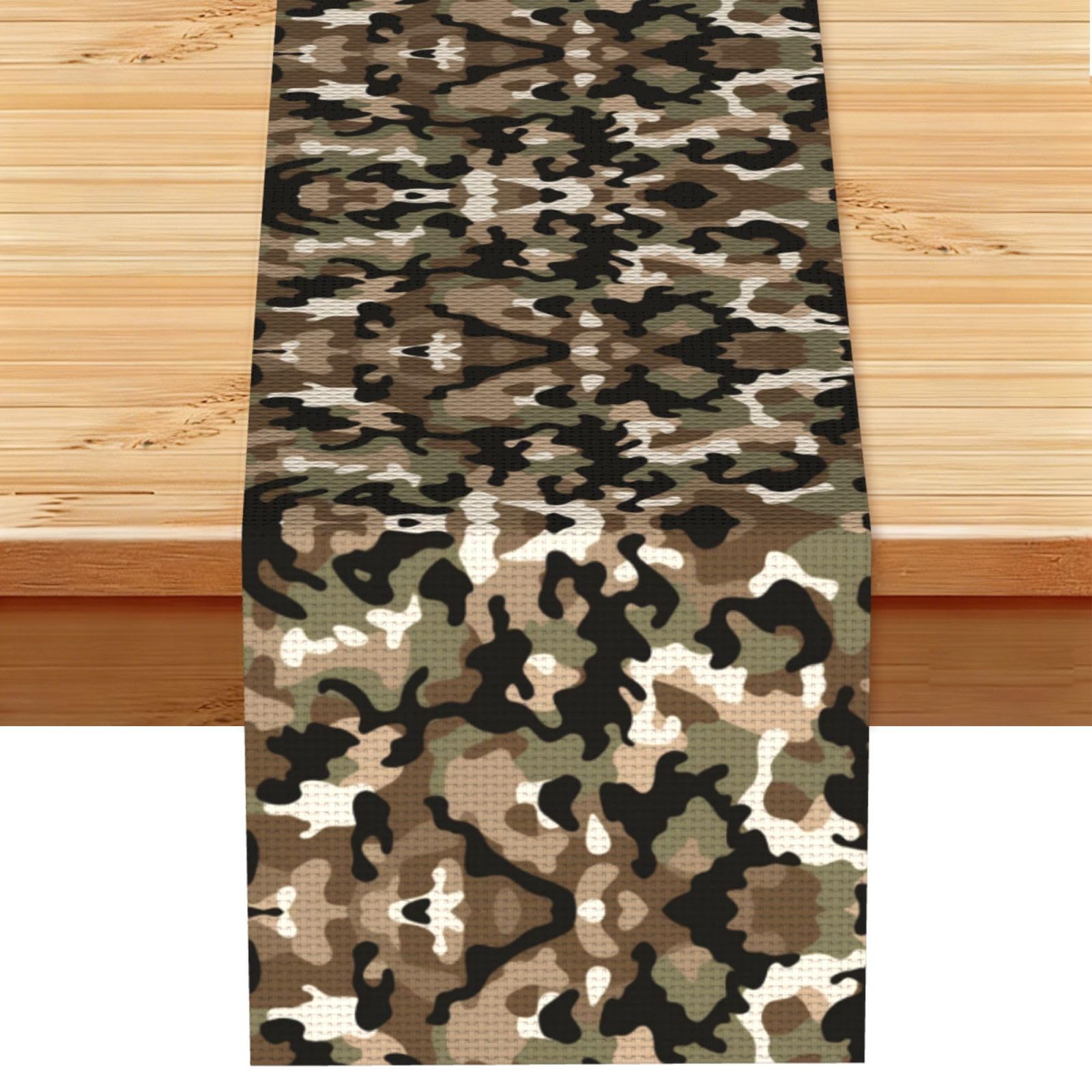 Dense Tan Camo Printed Table Runner 13 x 72, Wrinkle Resistant Decor for Dining Table Coffee Table Fireplace