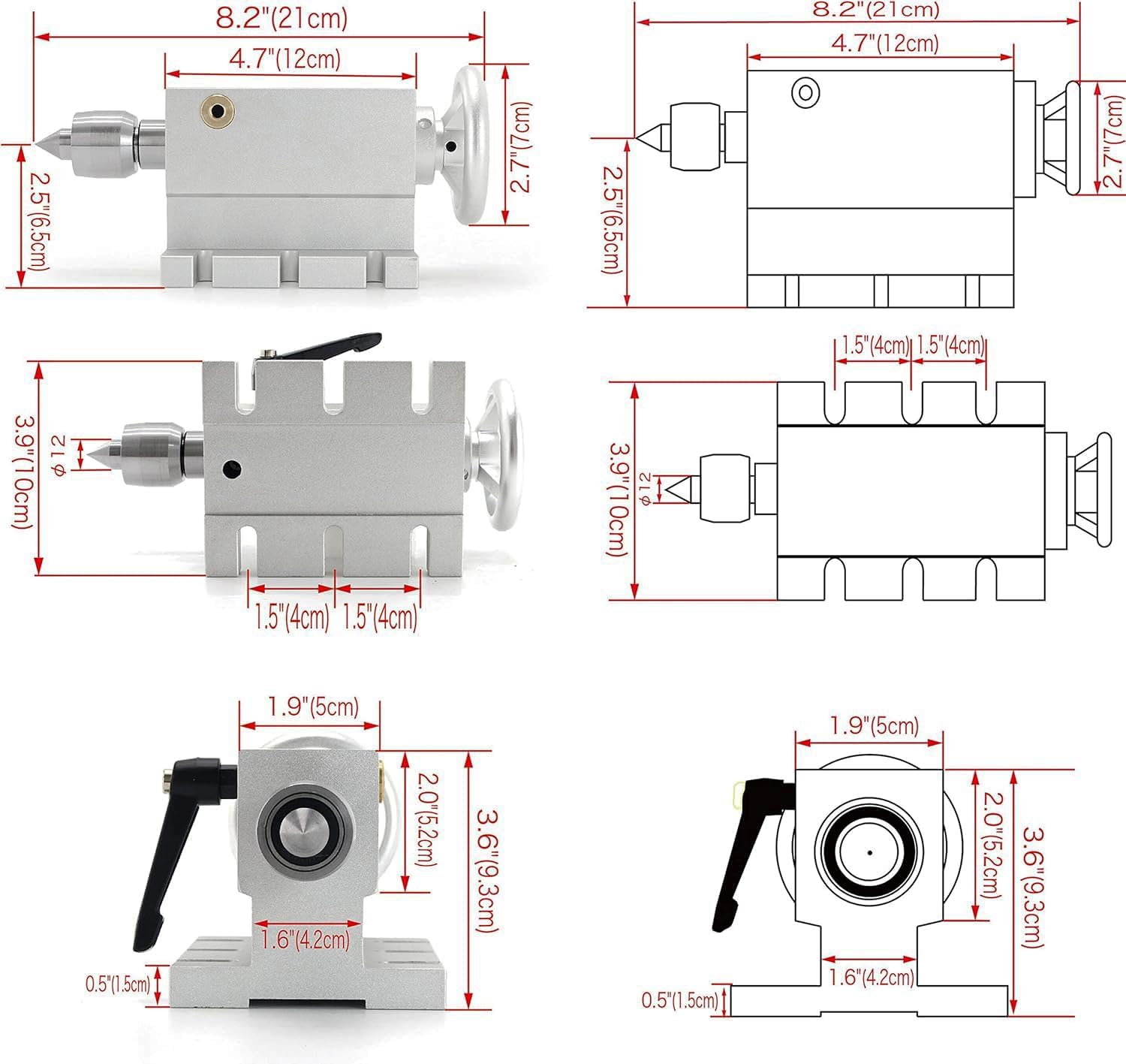65mm MT2 Lathe Center Tailstock Morse Taper 2 Live Center Movable with 4pcs Replaceable Heads For CNC 4h Axis Router Machine,4 Axis Mohs MT2 CNC Tailstock Telescopic Stroke 50MM