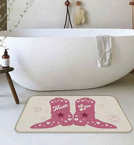 Miniatura 2 de Tapete de puerta rosa con diseño de botas de vaquero con cara sonriente y mucho amor, tapete de bienvenida para interiores y exteriores, tapete de