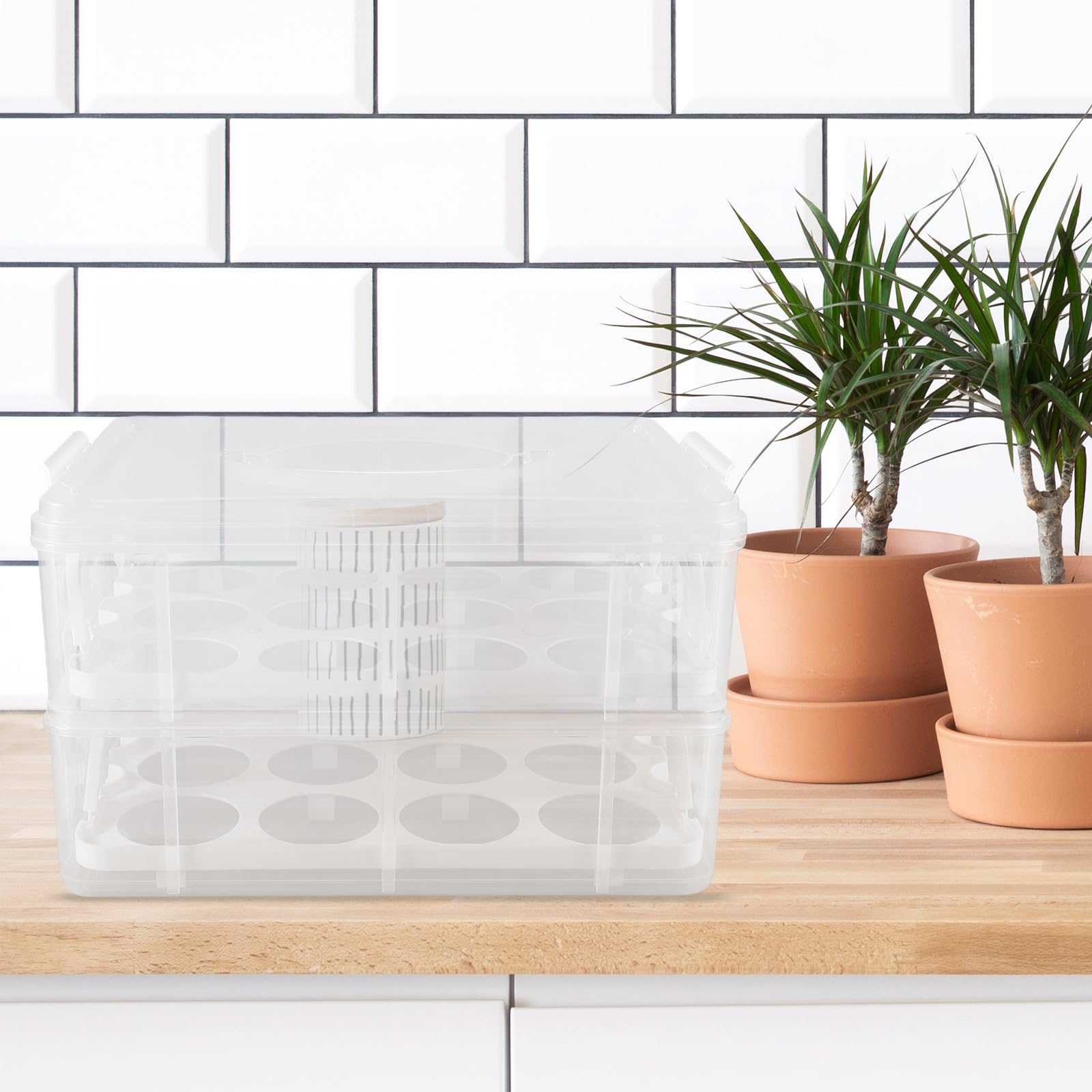 ABOOFAN Cupcake Transportbox mit Deckel, Zweilagige Kunststoffbox Weiß | Transparent, Leicht, für Kuchen und Andere Lebensmittel, Tragbar mit Handgriff