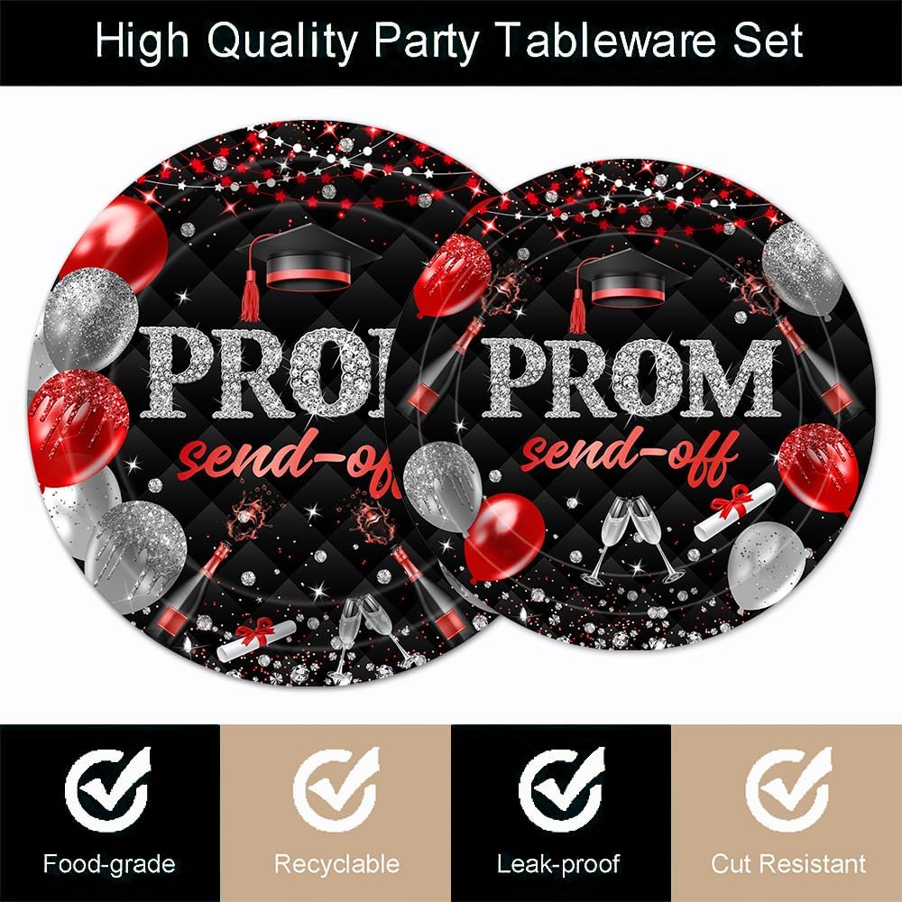 96Pcs Prom Send Off 2026 Graduation Party Tableware Supplies Red and Black Congrats Grad Plates and Napkins Class of 2026 Party Set Graduation Decorations Serve 24 Guests (Red)