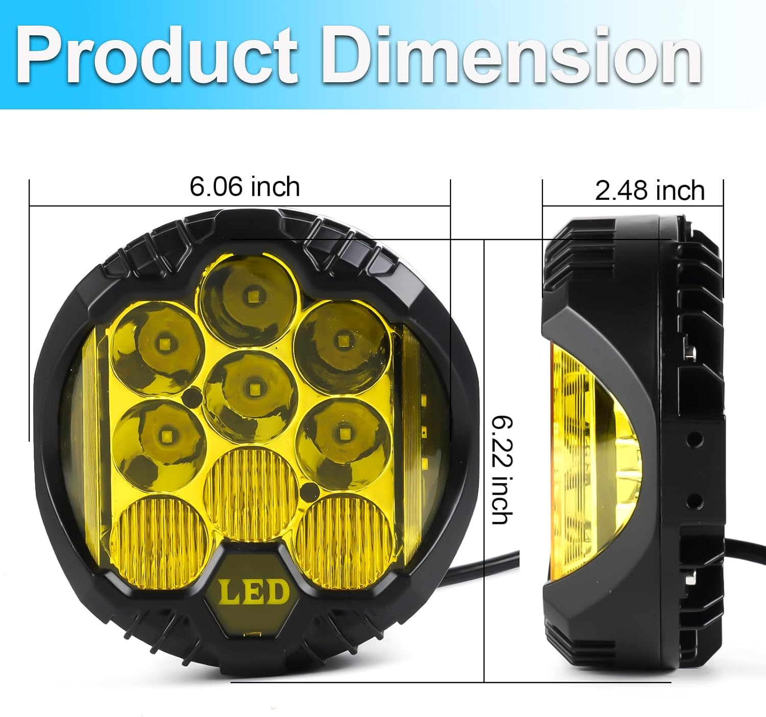 LIGBT 7 Inch Pair Amber Round LED Offroad Lights 90W Amber Yellow Off Road Light Fog Lights Driving lightsWaterproof Light Pods for Pickup Trucks 4x4 SUV ATV UTV