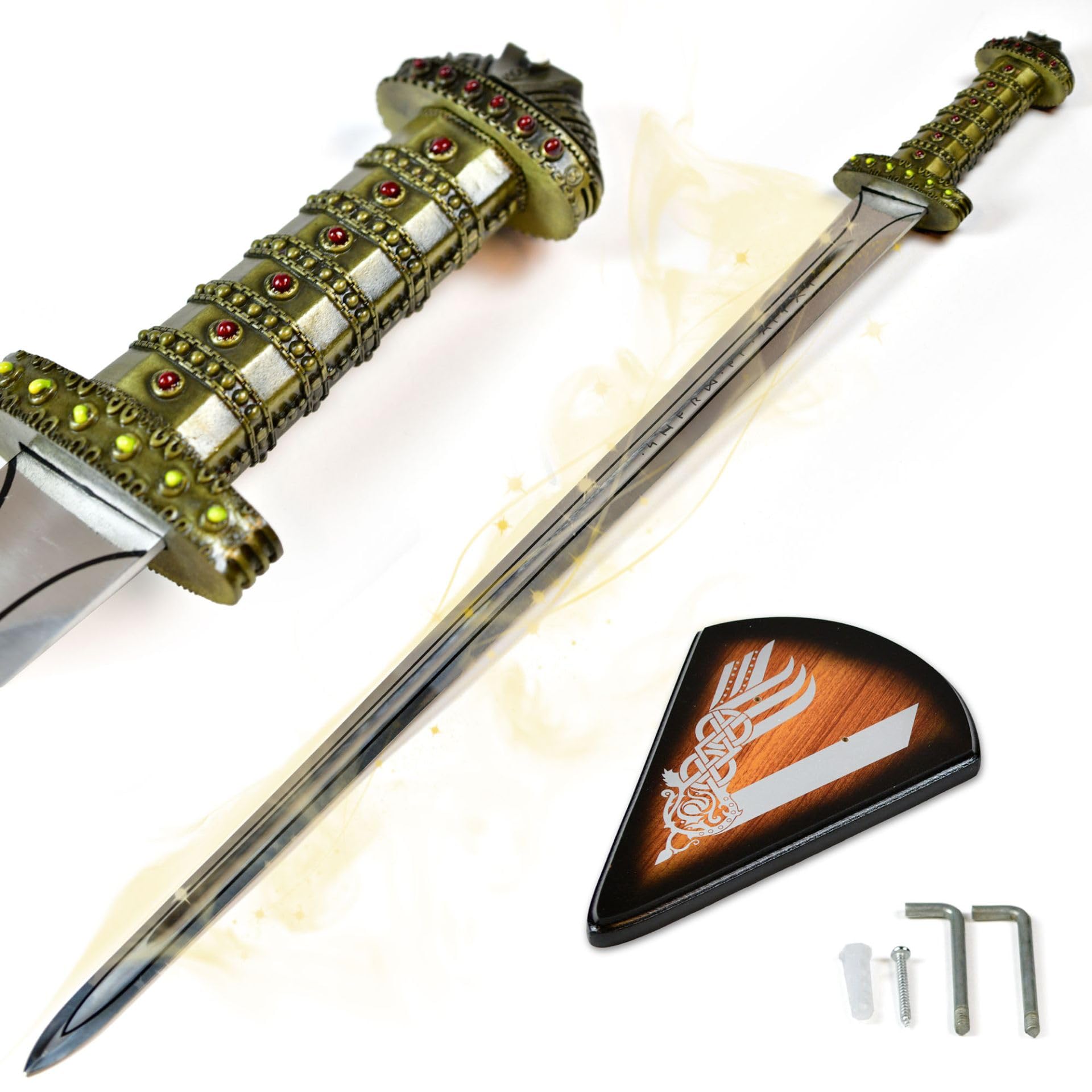 Swords and more Vikings - Schwert der Könige – Ragnar Lothbroks Wikingerschwert mit Wandtafel aus Holz, 100 cm Gesamtlänge, Metallschwert für Cosplays, Sammlungen & als Geschenk