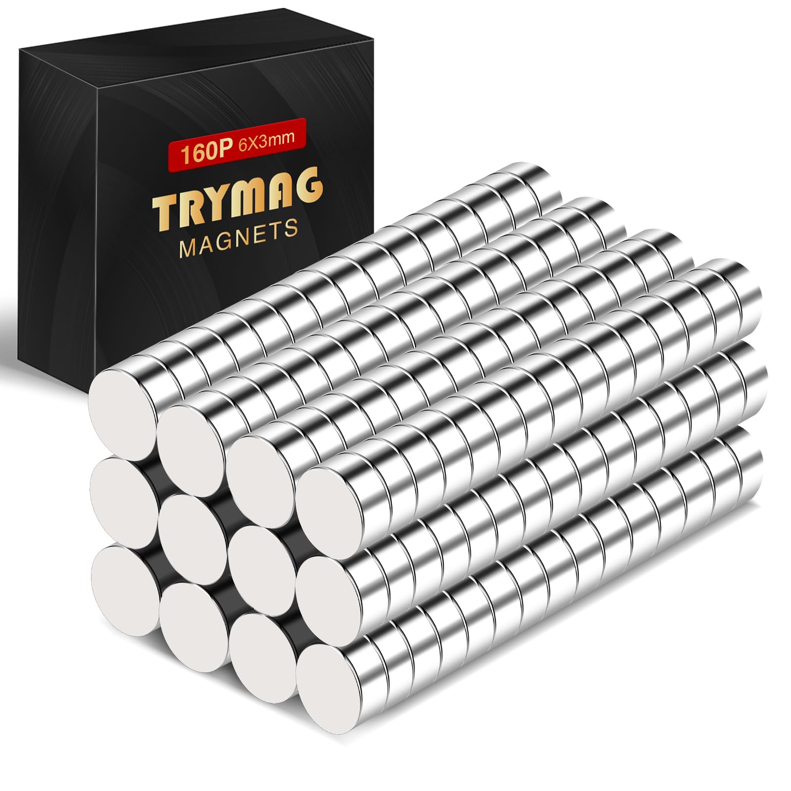 TRYMAG 160Pcs Refrigerator Magnets, 6x3mm Small Round Rare Earth, Multi-Use Disc Tiny Neodymium Magnets for Fridge, Premium Cylinder Office for Whiteboard, Crafts, Nail Cutter