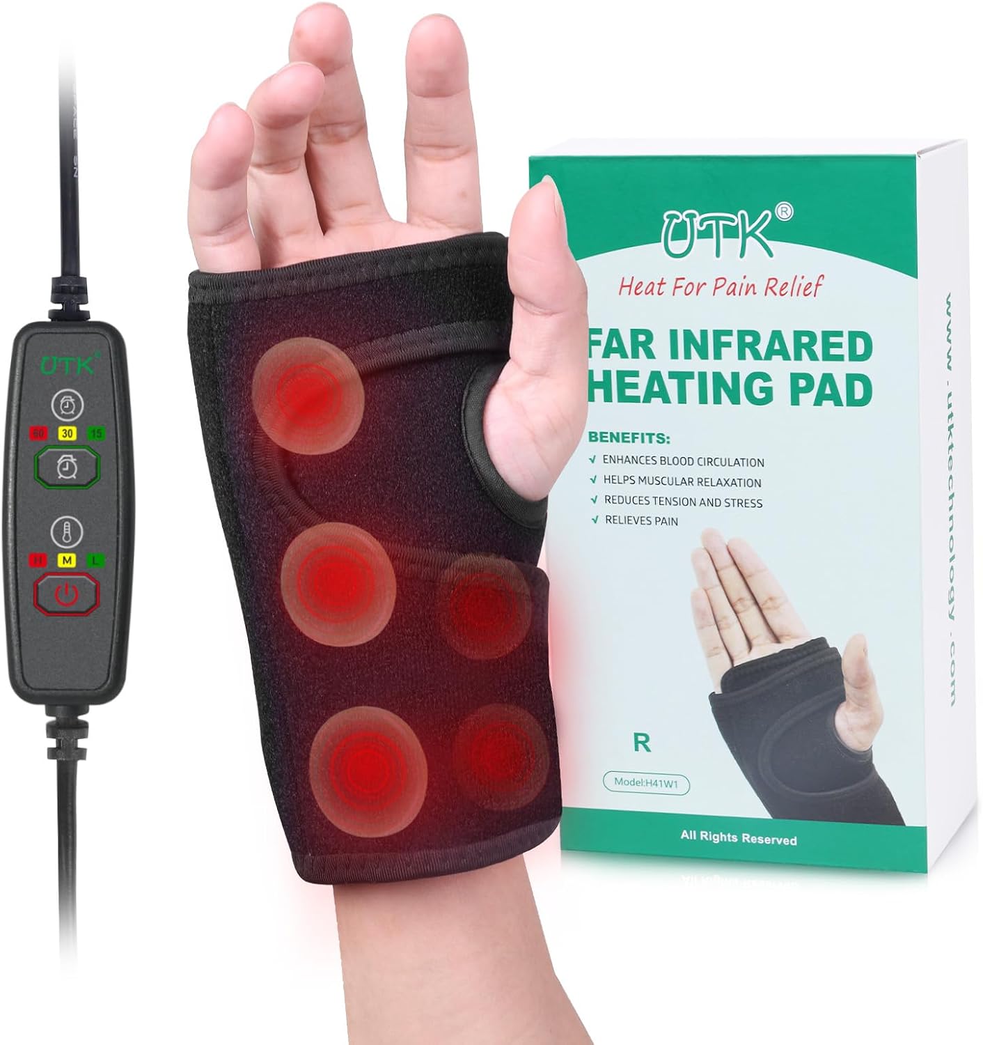 UTK Thumb Wrist Brace Heating Pad for Arthritis and Carpal Tunnel, Infraed Heating Wrap for Wrist, Hands Sprains Trigger Tendonitis Pain Relief -Right Hand