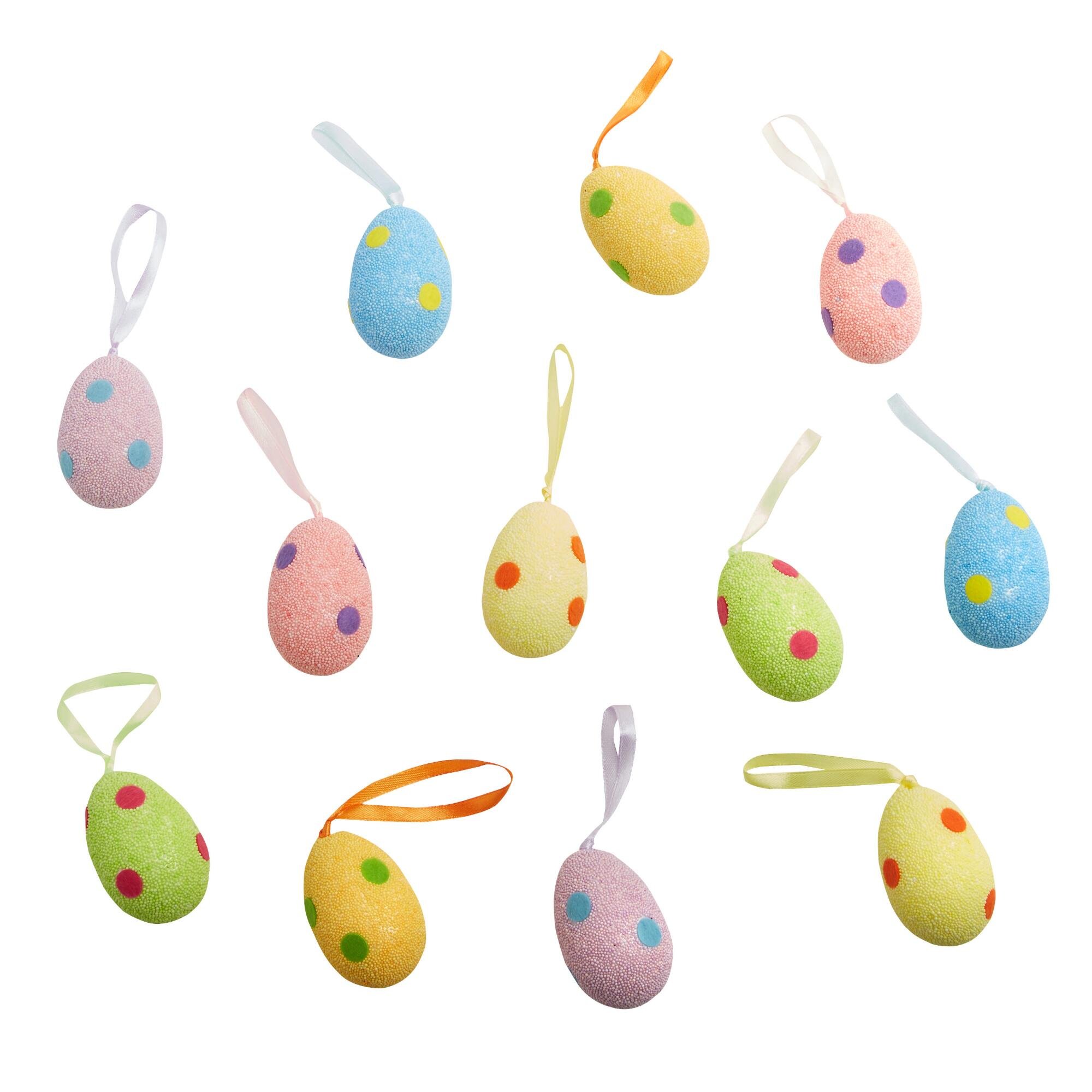 Pastel Polka Dot Hanging Foam Easter Egg Ornaments, Set of 12