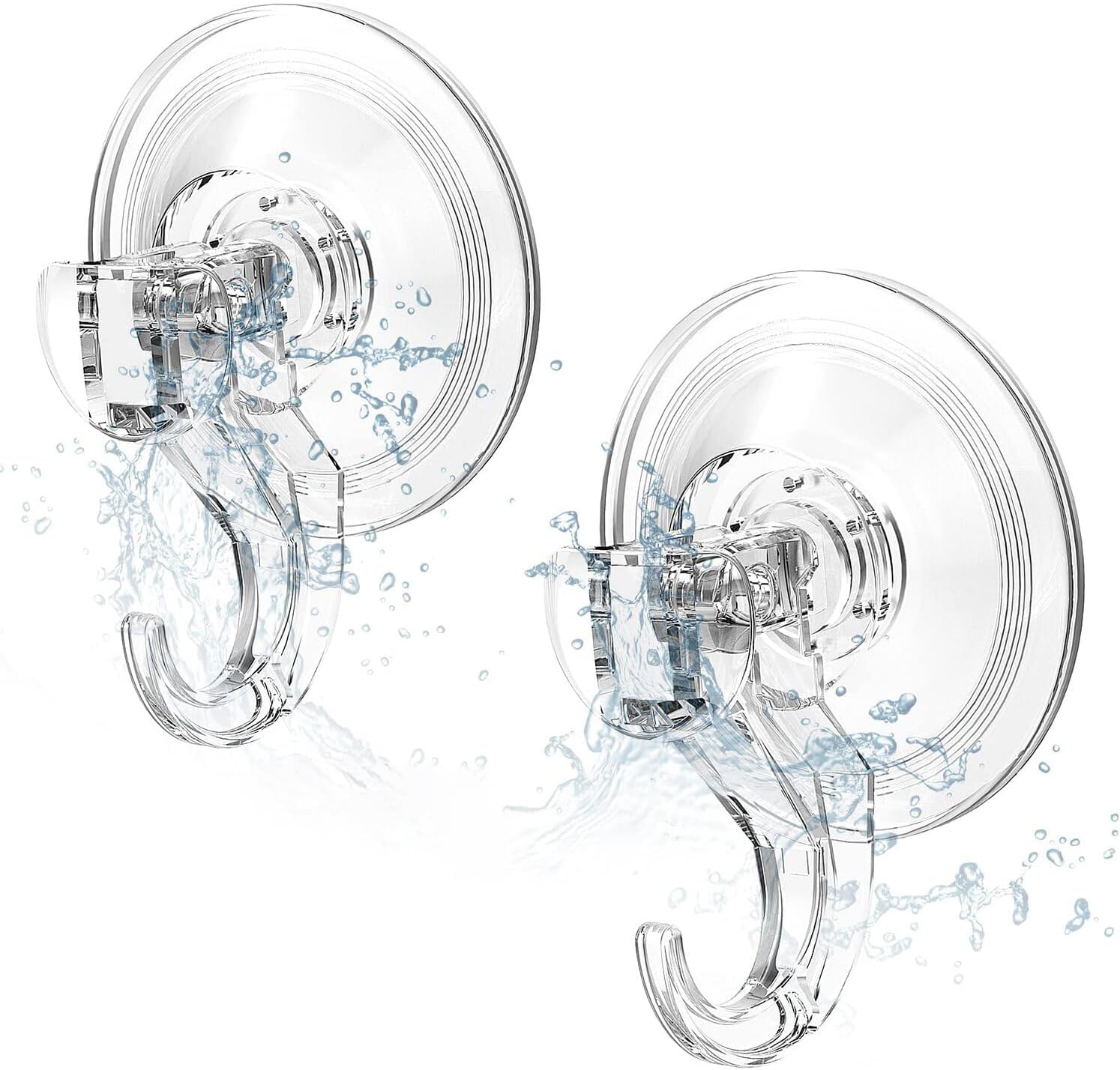 Elegear Suction Hooks for Bathroom, 3Kg Heavy Duty Plastic Strong Vacuum Suction Cup, Reusable Sucker Hook for Shower Kitchen Window Front Door Hanging Towel Caps Bags Coats Xmas Wreath, 2 Pack, Clear