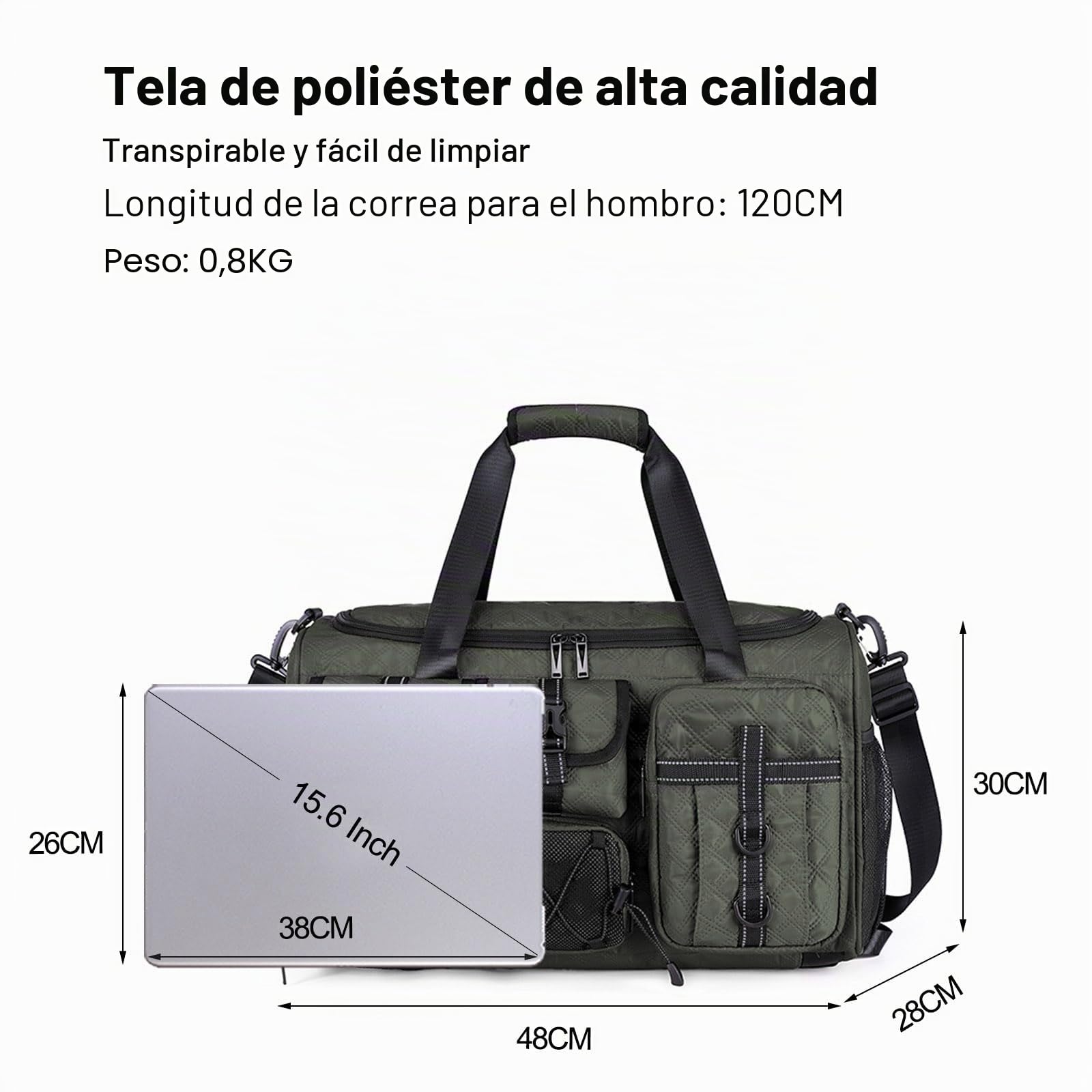 FANDARE 3 EN 1 Bolsa de Viaje para Mujer Mochila Viaje Hombre Bolsa de Deporte con Compartimento para Zapatos & Separación Seca y húmeda Bolsa Mano Equipaje Deporte Gimnasio Bolso de Hombro Verde