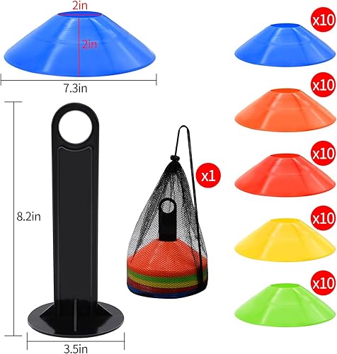 Miniatura 7 de RUBY.Q Conos de disco, conos de fútbol, conos de baloncesto con bolsa de transporte y soporte, fútbol, equipo de entrenamiento de baloncesto, 5
