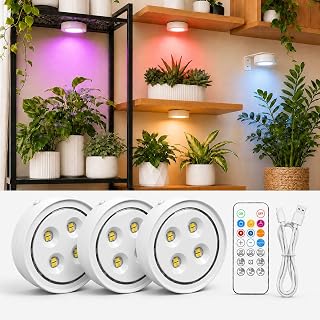 3 Pack Rechargeable Grow Light for Indoor Plants, Full Spectrum Grow Lamp | Cordless Magnetic Plant Lights with 7 Lights Modes, Timer, Remote and Dimming for Succulents, Herbs and Small Foliage