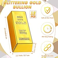 Vista 2 de HyDren 12 barras de oro falsas, réplicas de lingotes de oro brillantes, accesorios de película de ladrillo brillante, decoración de escenario