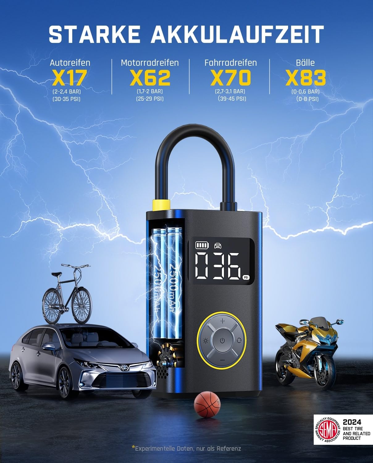Fanttik X9 Pro Tragbare Elektronische Luftpumpe, 1 Min Schnelles aufblasen Elektrische Kompressor, 10,3 BAR/150 PSI Luftkompressor mit LED-Licht für Fahrrad, Auto, Motorrad und Ball - 3