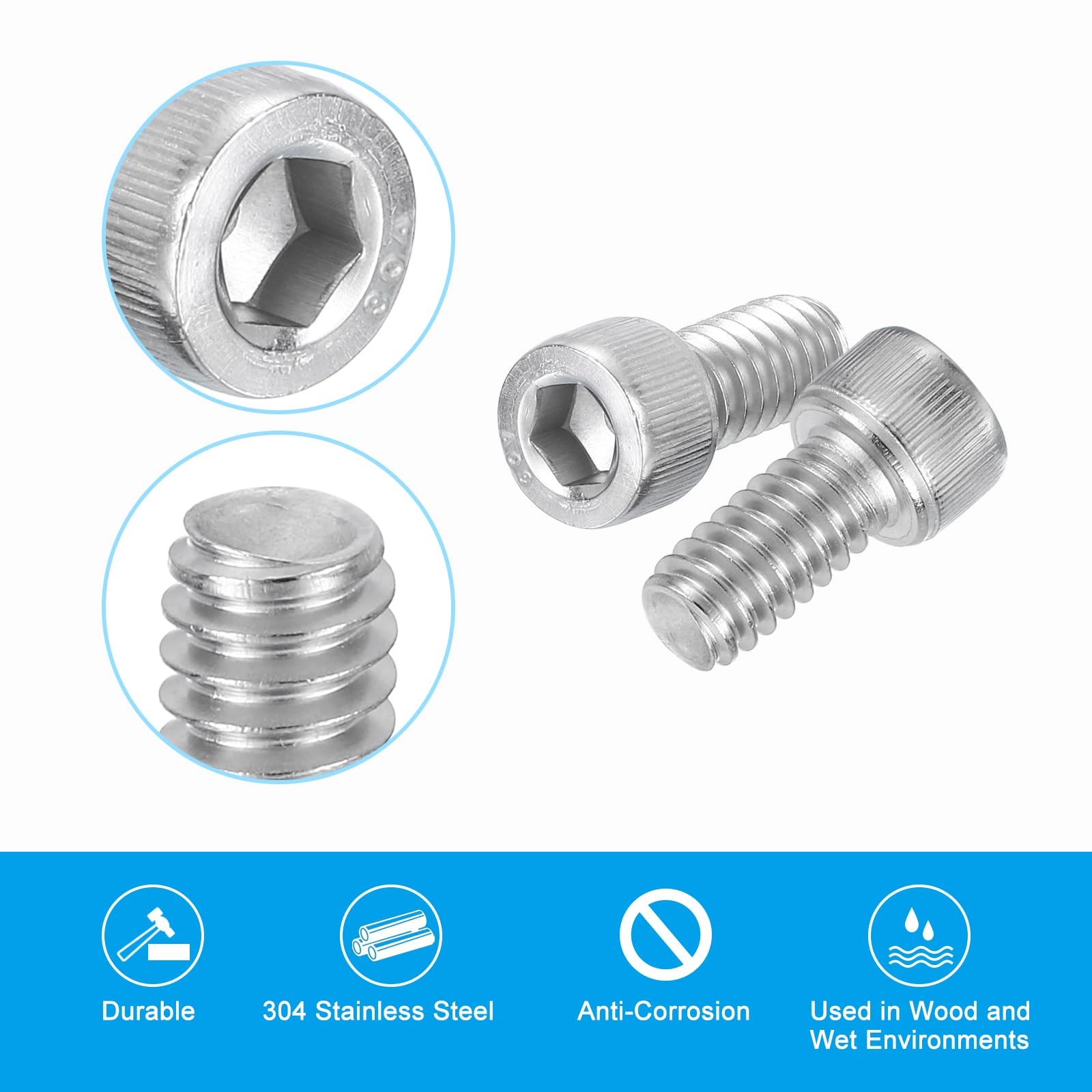 PATIKIL 1/4-20 x 1/2" Hex Socket Cap Head Screw Bolt, 30Pcs 304 Stainless Steel 18-8 - Image 4