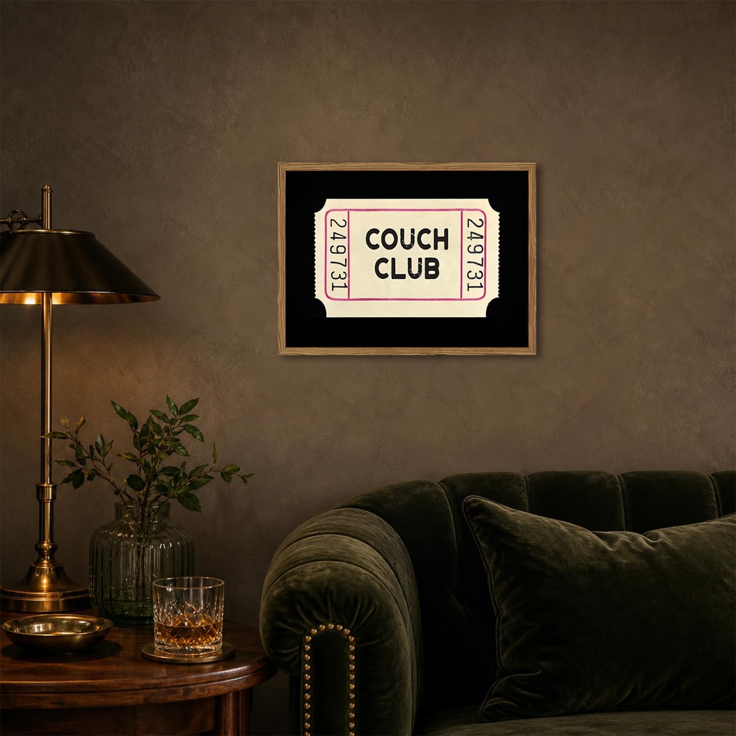 ZYANGZY Vintage Wall Art, Couch Club Ticket Sign Wall Decor Painting Trendy Retro Black Quotes Poster Canvas Prints Picture for Living Room Bedroom Bar 16x24 inch Wood Frame image 5