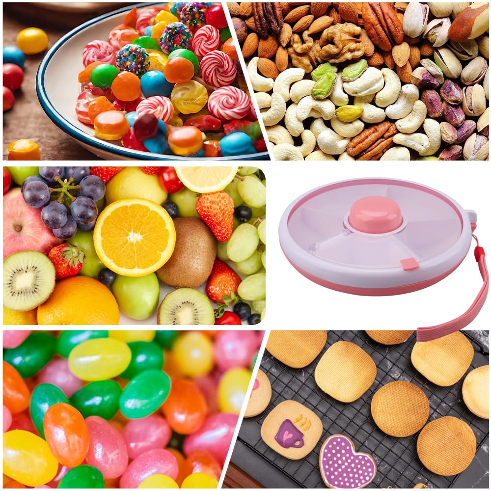 Spinner Spinner Snack Organizer na przekąski z przegródkami, obracany, tylko suchy, idealny na cukierki, orzechy, piknik na spotkania rodzinne (różowy)