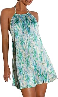 Women's Allover Print Backless Halter Dress Sleeveless Straight Hem Mini Dresses - Buy now