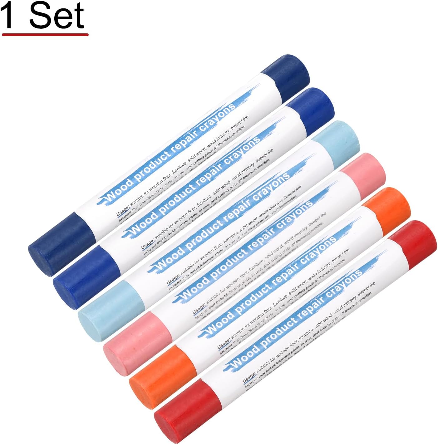 HARFINGTON Wood Filler Sticks 6 Colors Wooden Wax Touch Up Furniture Repair Crayons for Jewel Blue, Navy Blue, Blue, Orange, Dark Red, Pink