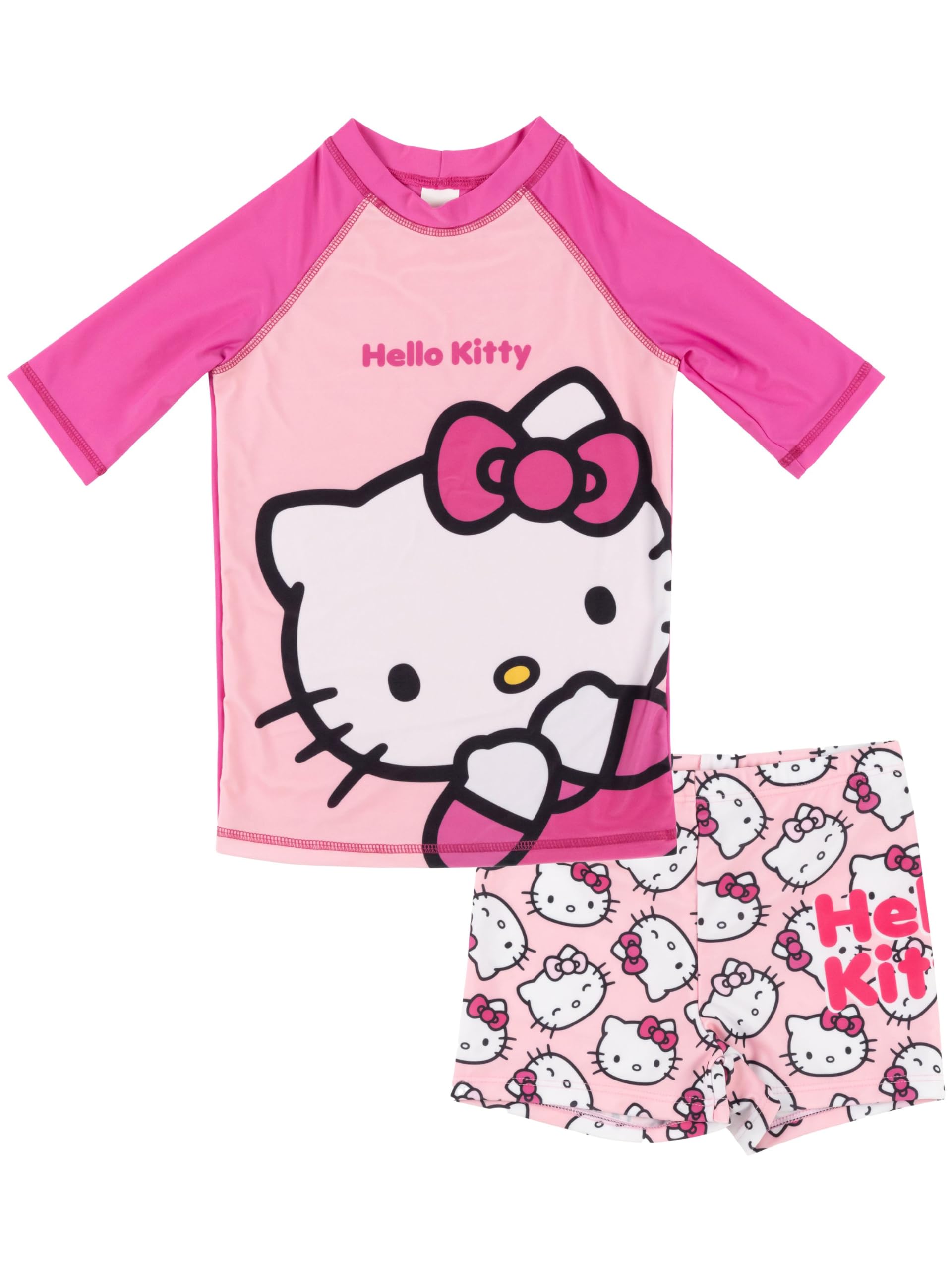 Hello Kitty Swimming Set UV Protection 30 for Girls - Children's Swimsuit Bathing Set Shirt and Trousers 2-Piece Pink, pink, 122 cm-128 cm
