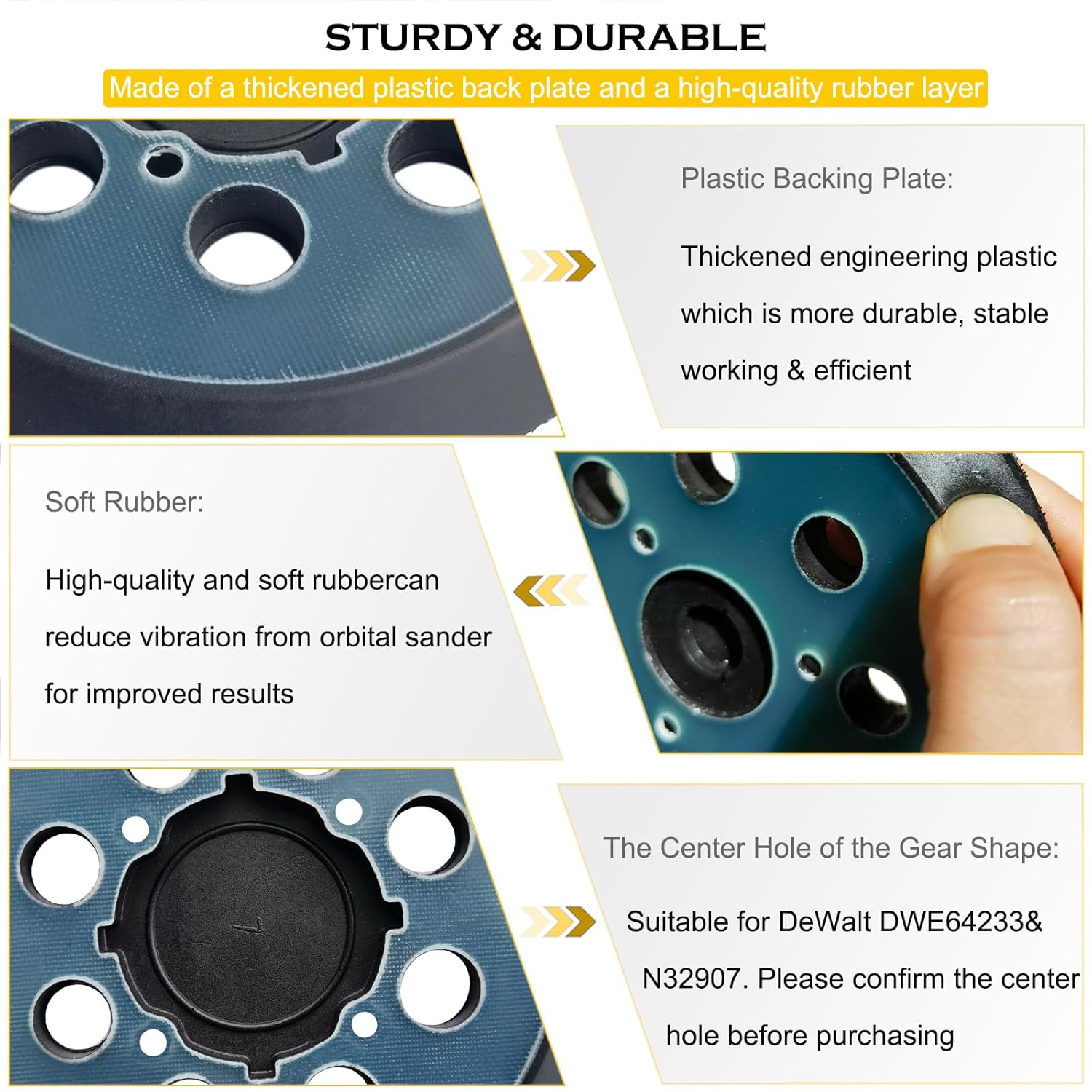 5" 8 Hole Hook and Loop Replacement Sander Pad for Dewalt Random Orbital Sander, Sanding Backing Pad for DeWalt DWE6421 6421K DWE6423 6423K DCW210B Sander 4 Screw Holes Sanding Part DWE64233 & N329079