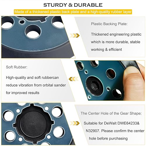 Miniatura 4 de Almohadilla de lijadora de repuesto de gancho y bucle de 5 pulgadas y 8 agujeros para lijadora orbital aleatoria Dewalt, almohadilla de lijado para