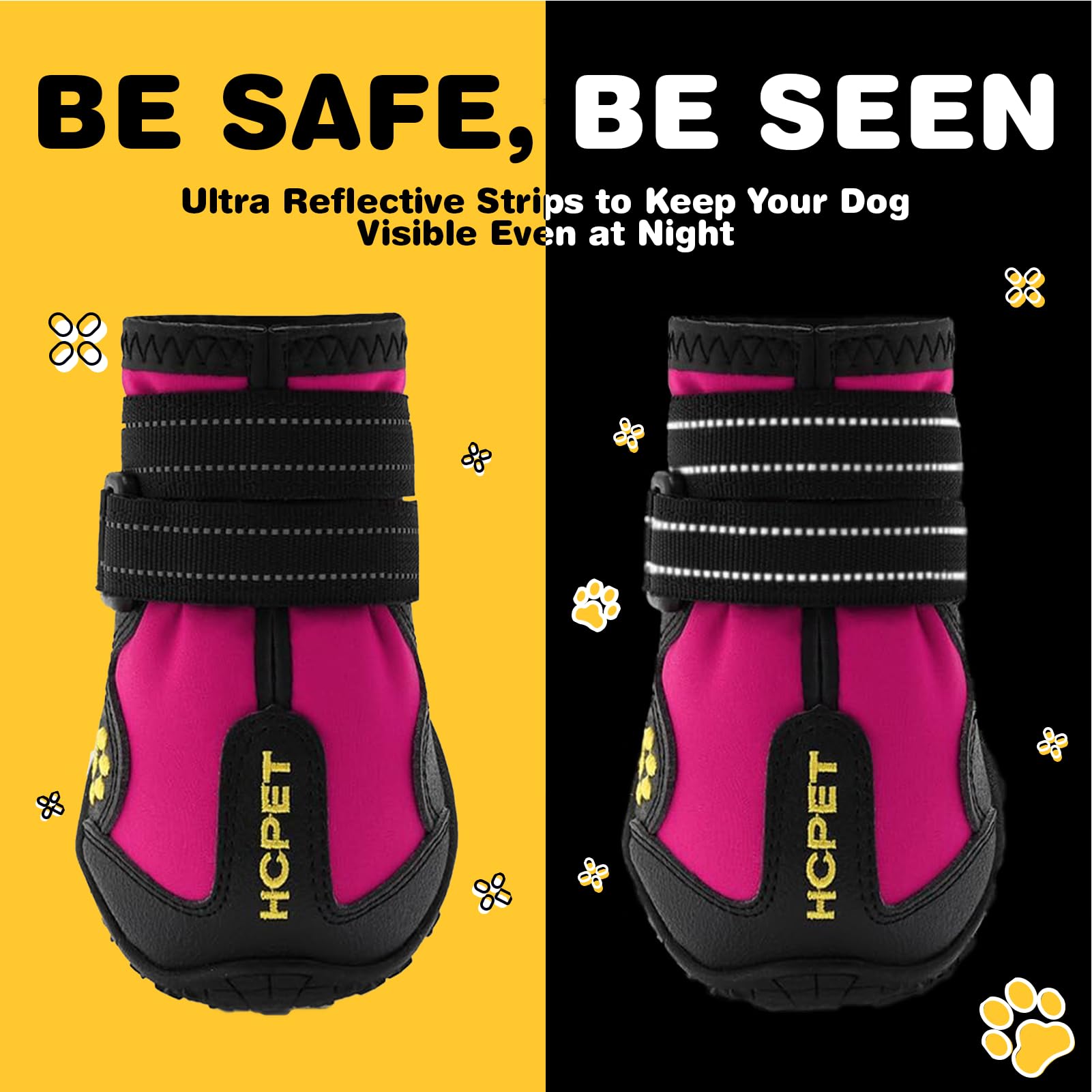 Hcpet Pfotenschutz Hundestiefel, Hundeschuhe Hundeschuhe mit reflektierenden Riemen, Welpenschuhe für kleine mittelgroße Hunde im Freien, Pfotenschutz, 4 Stück