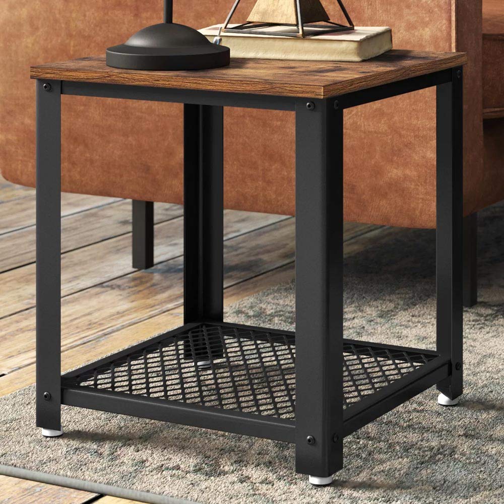 BAKAJI Tavolino Divano Tavolo caffè da Salotto Quadrato Design Moderno Industriale Struttura in Metallo con Ripiano Inferiore Piao d'appoggio in Legno MDF Scuro Dimensione 40 x 45 cm