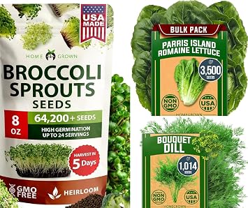 HOME GROWN Broccoli Seeds 8 oz & Parris Island Romaine Lettuce 3,500 & Dill 1,014