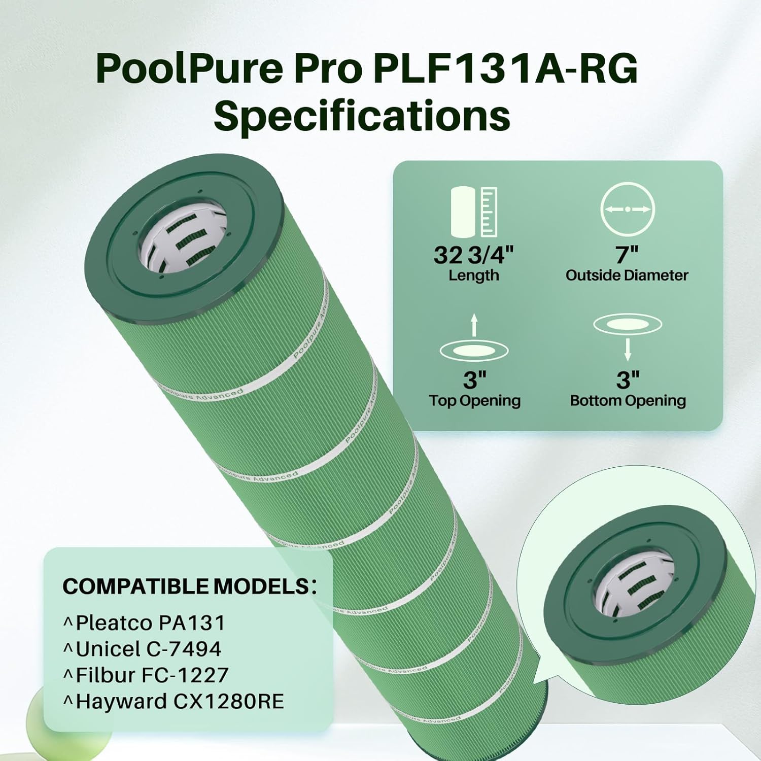 POOLPURE C5030 Antimicrobial Pool Filters Compatible with Pleatco PA131-PAK4, Ultral-A2, Hayward CX1280XRE, SwimClear C5025, C5030, C5020, Unicel C-7494, Filbur FC-1227, FC-6435, 4 X 131 sq. ft.