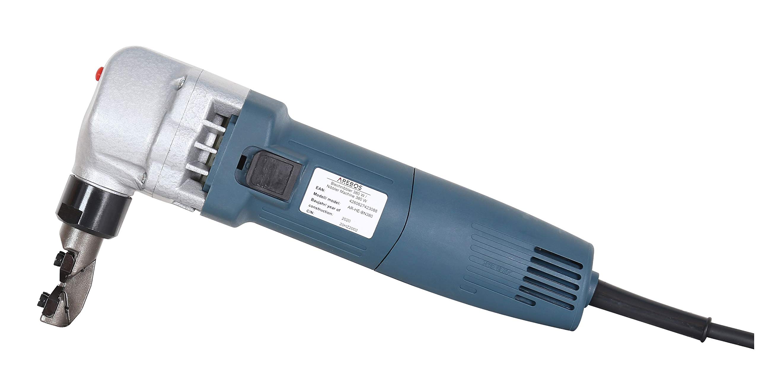 Arebos Roditrice per lamiera 380W o 625W | roditrice per lamiera cesoia per lamiera | incl. custodia | adatta per acciaio, acciaio inox e plastica (380 W)