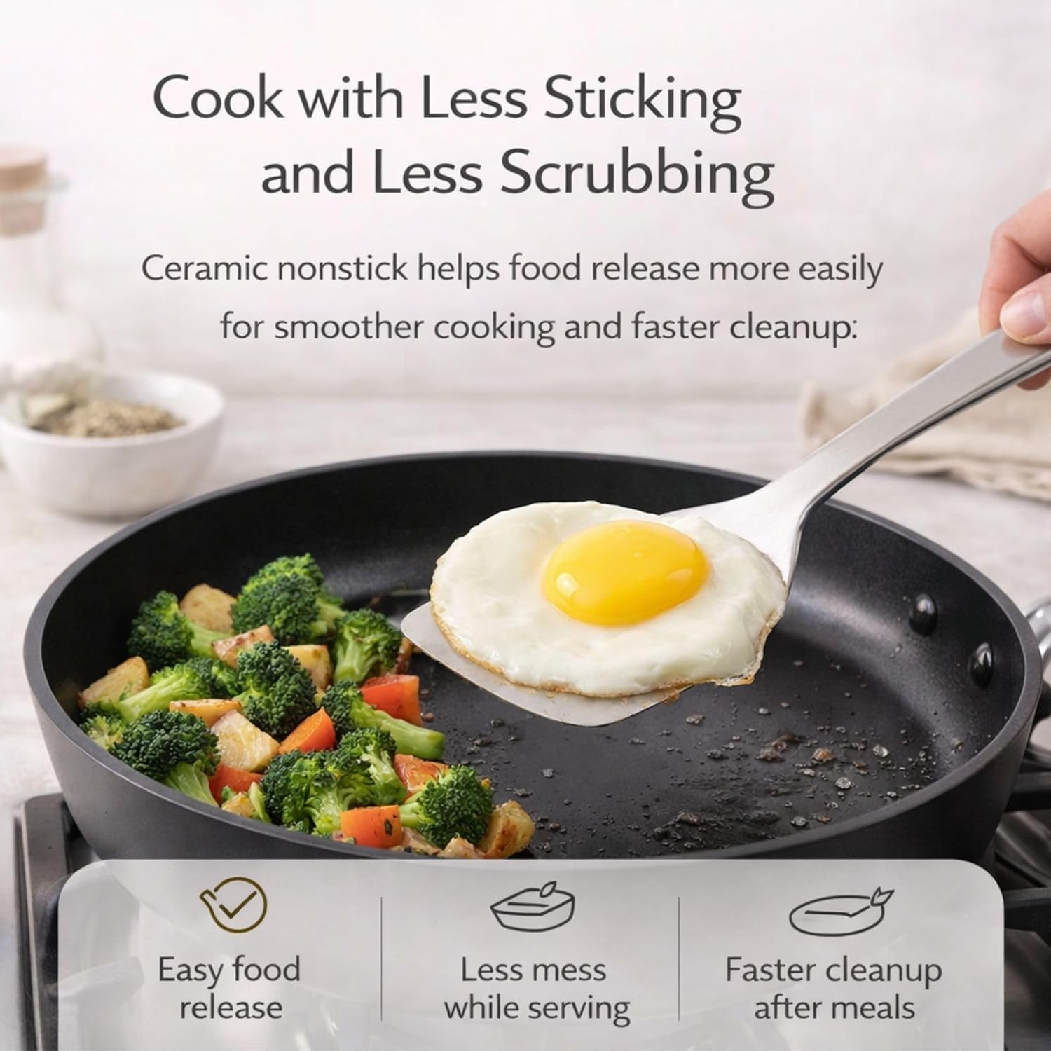 Alva Maestro Ceramic Nonstick Frying Pan, 9.5-Inch, PFAS-Free Healthy Cooking, Induction Safe, Recycled Aluminum, 10-Year Warranty