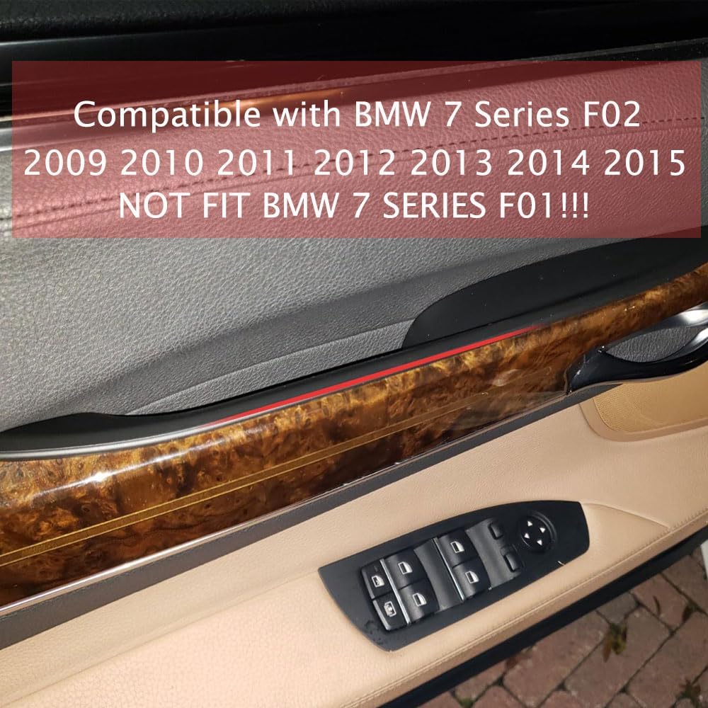Compatible with BMW 7 Series F02, Interior Door Handle Cover, 4PCS Inside Inner Door Pull Handle Panel Cover Set Trim Replacement 2009-2015 (Black)
