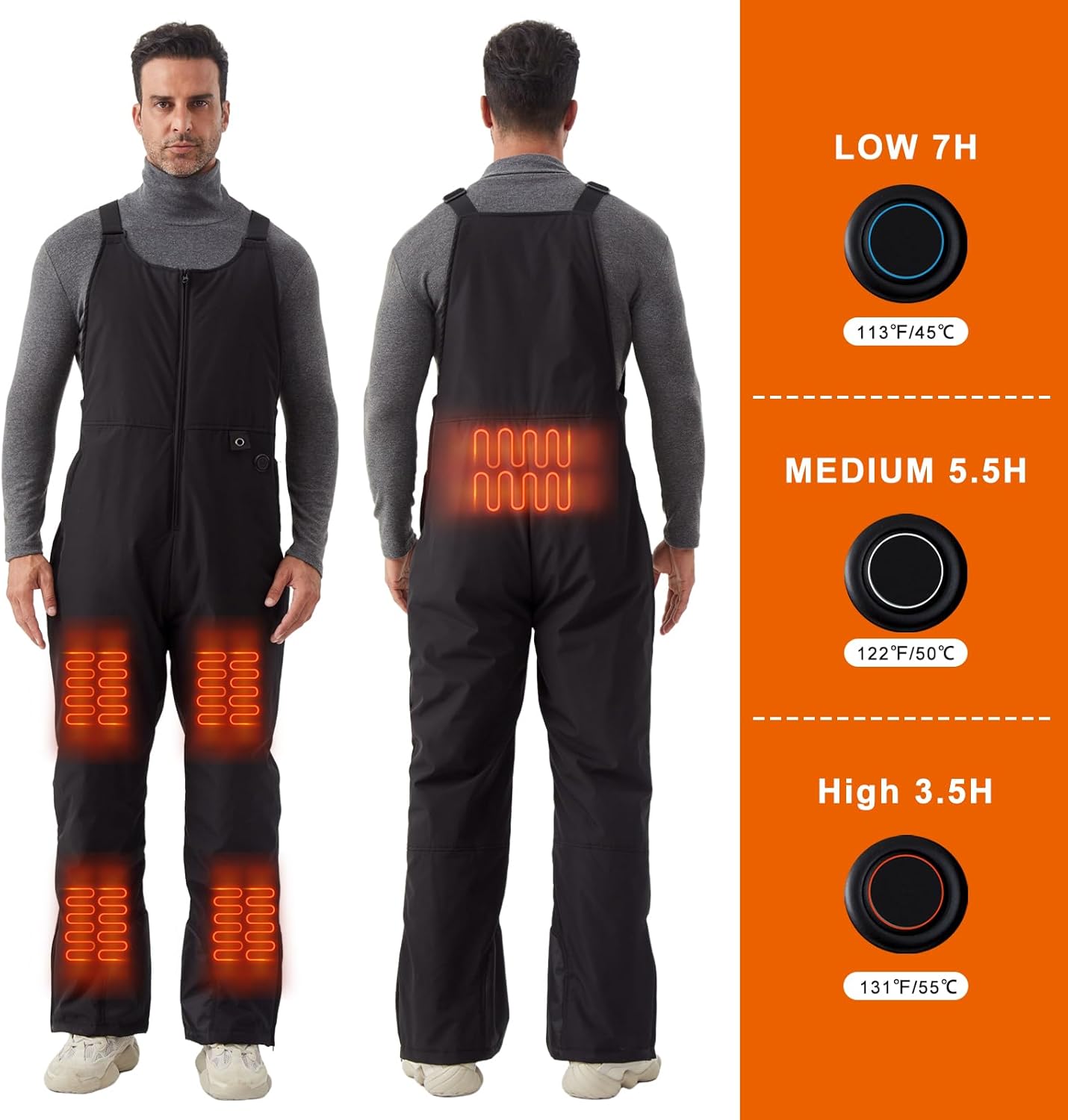 Men's Heated Insulated Ski Bib Overalls with Battery, Waterproof Winter Snow Pants for Work, Hunting, Fishing - Image 3