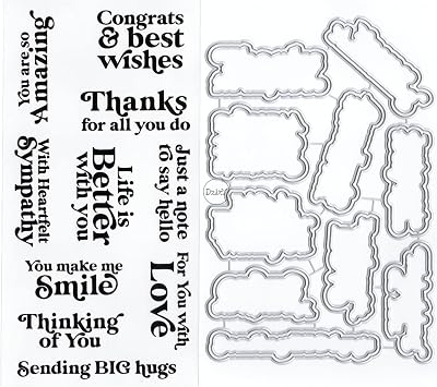 DzIxY Thanks Words Clear Stamps and Metal Cutting Dies Sets for Card Making Scrapbooking Paper Supplies Seals Storage Pockets
