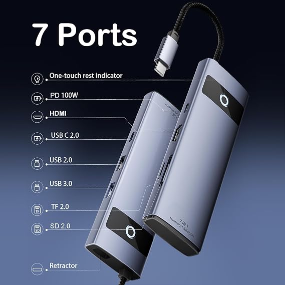7-in-1 USB C Hub Multiport Adapter 4K HDMI 100W PD Laptop