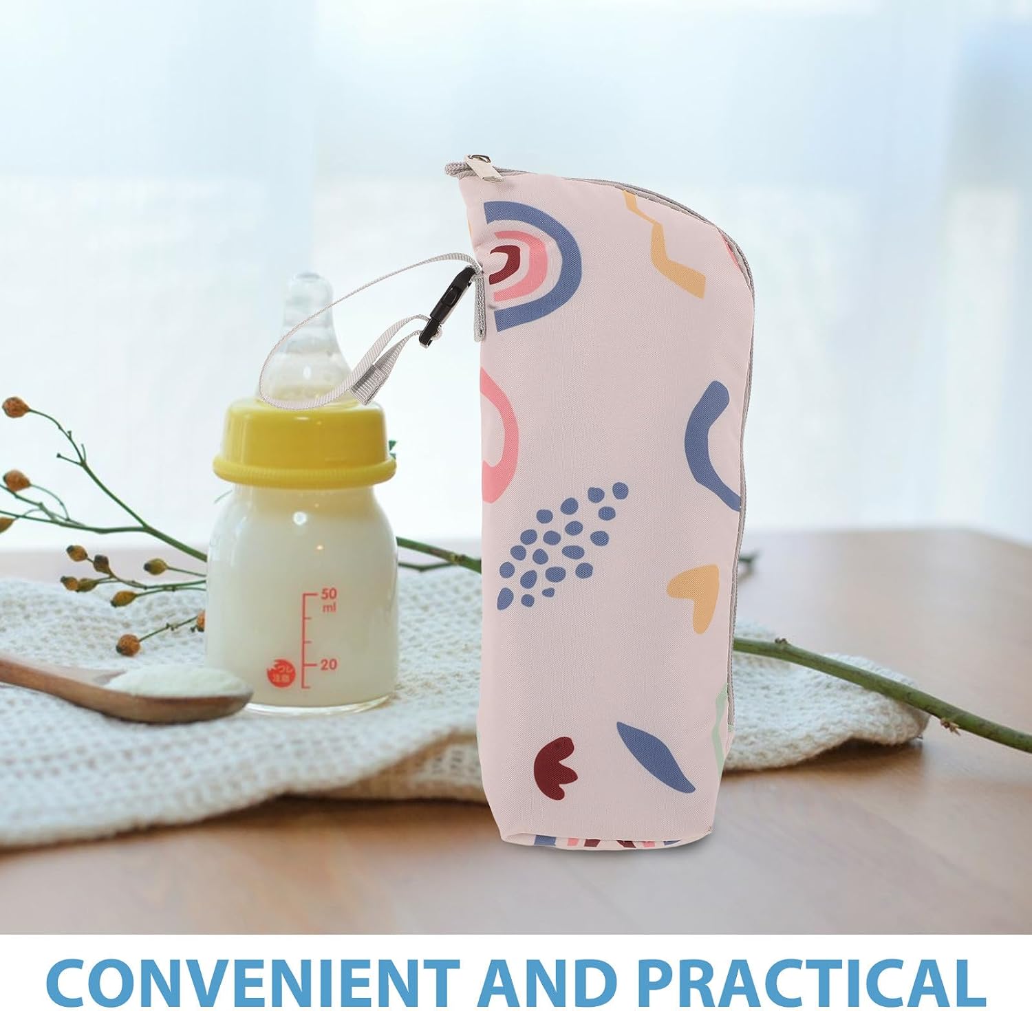Bottle Insulated Bag with Thermal Aluminum Lining, Portable Breastmilk Storage Tote for Travel and Daycare, Large Capacity Geometric Pattern Storage Bag for Infants