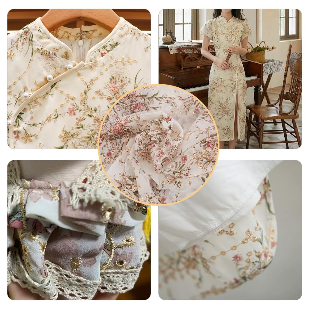 Amazon.co.jp: BENECREAT 約1.8m 花の刺繍 シフォン生地