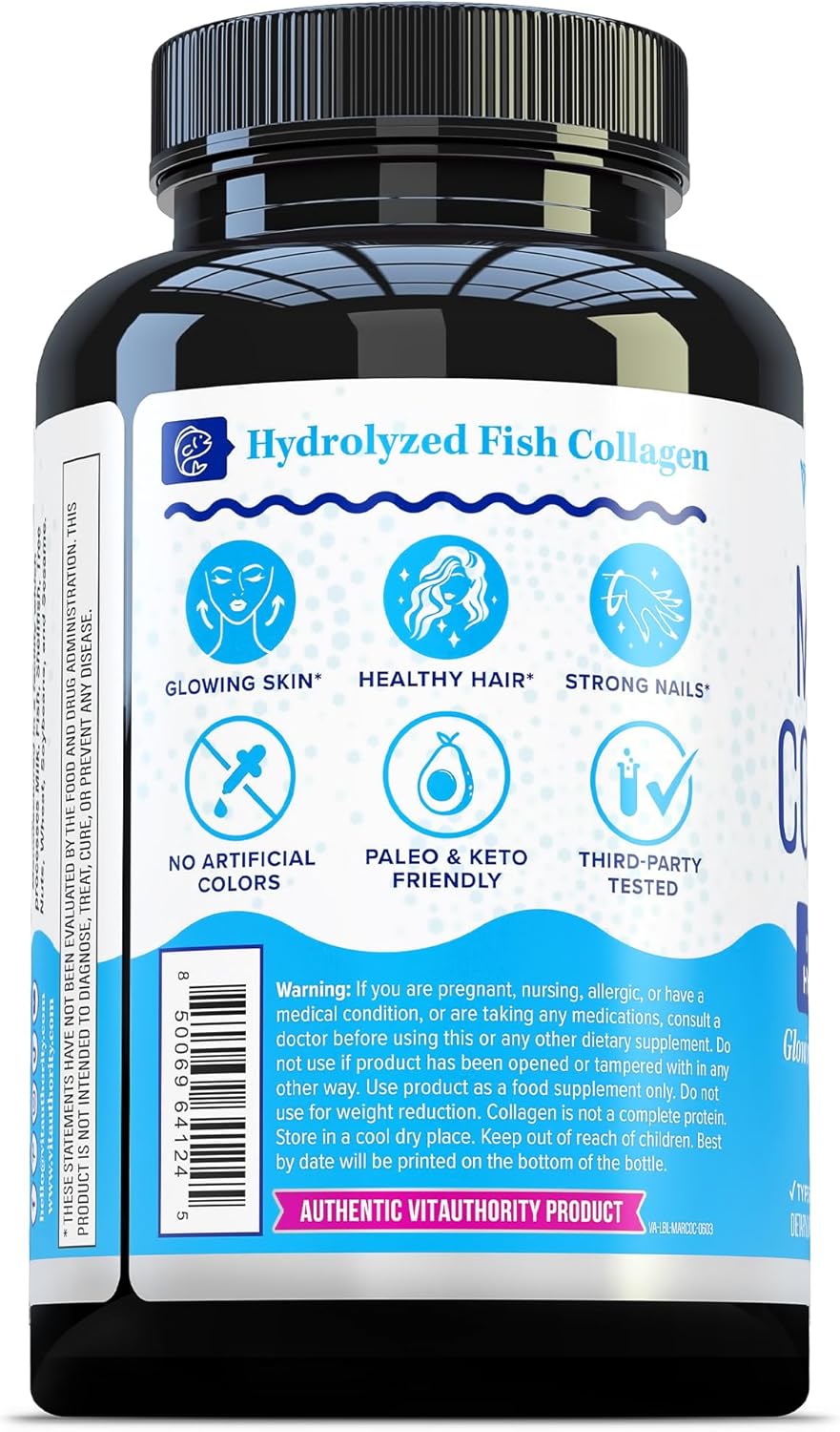 Marine Collagen Capsules Hyaluronic Acid & Vitamin C | 2,000mg Hydrolyzed Fish Collagen Peptides per Serving | Skin Elasticity, Hydration, Hair, Nail & Joint Support | Pescatarian-Friendly 30 Servings - Image 5