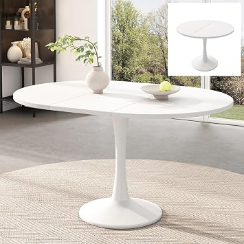 Modern Extendable Round Dining Table, 100-140cm Elegant Wood Kitchen Table for 4-6 People Coffee Table for Kitchen & Dining Room