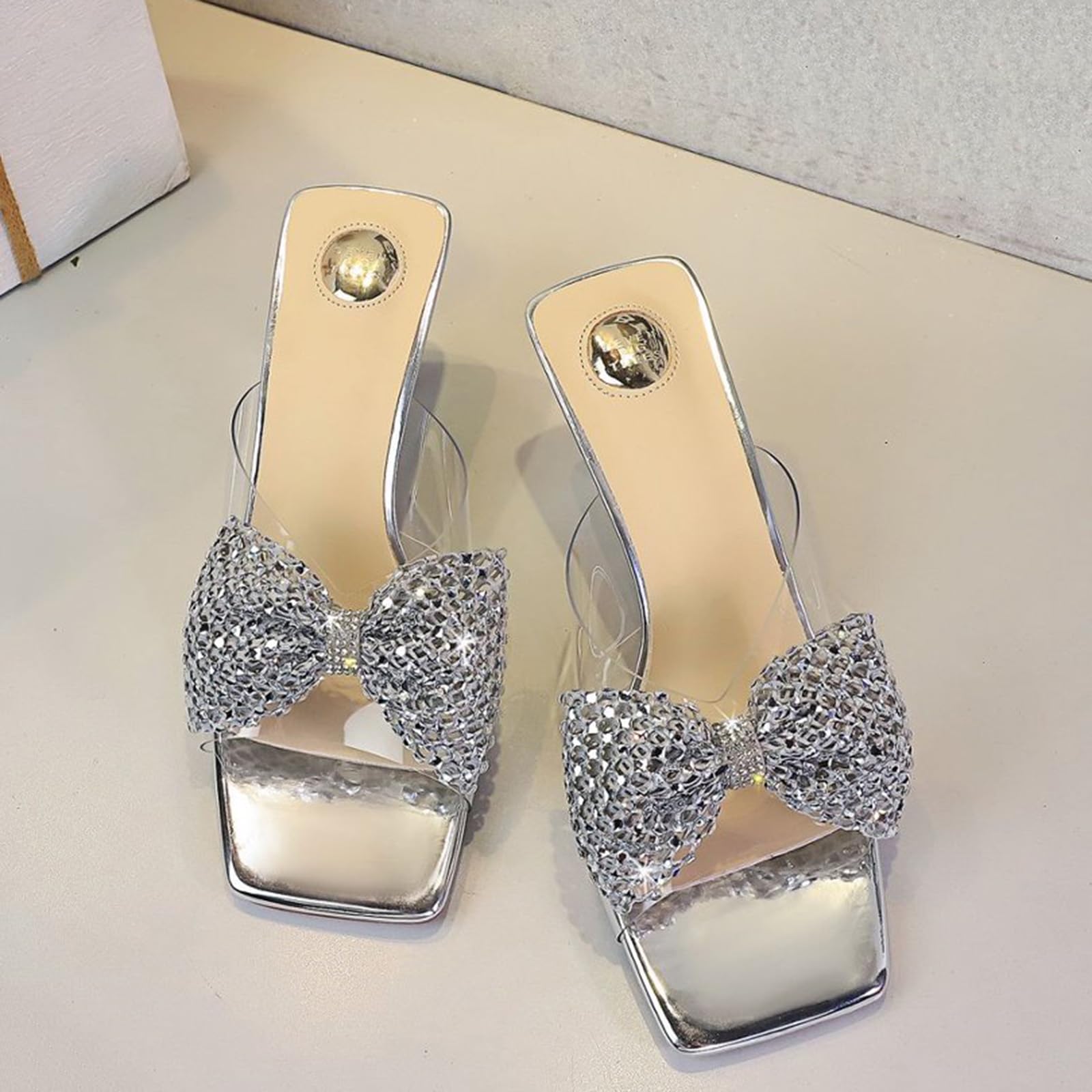 Genérico Sandalias de Tacón Alto 6.5CM para Mujer Strass Lazo Transparente Fiesta