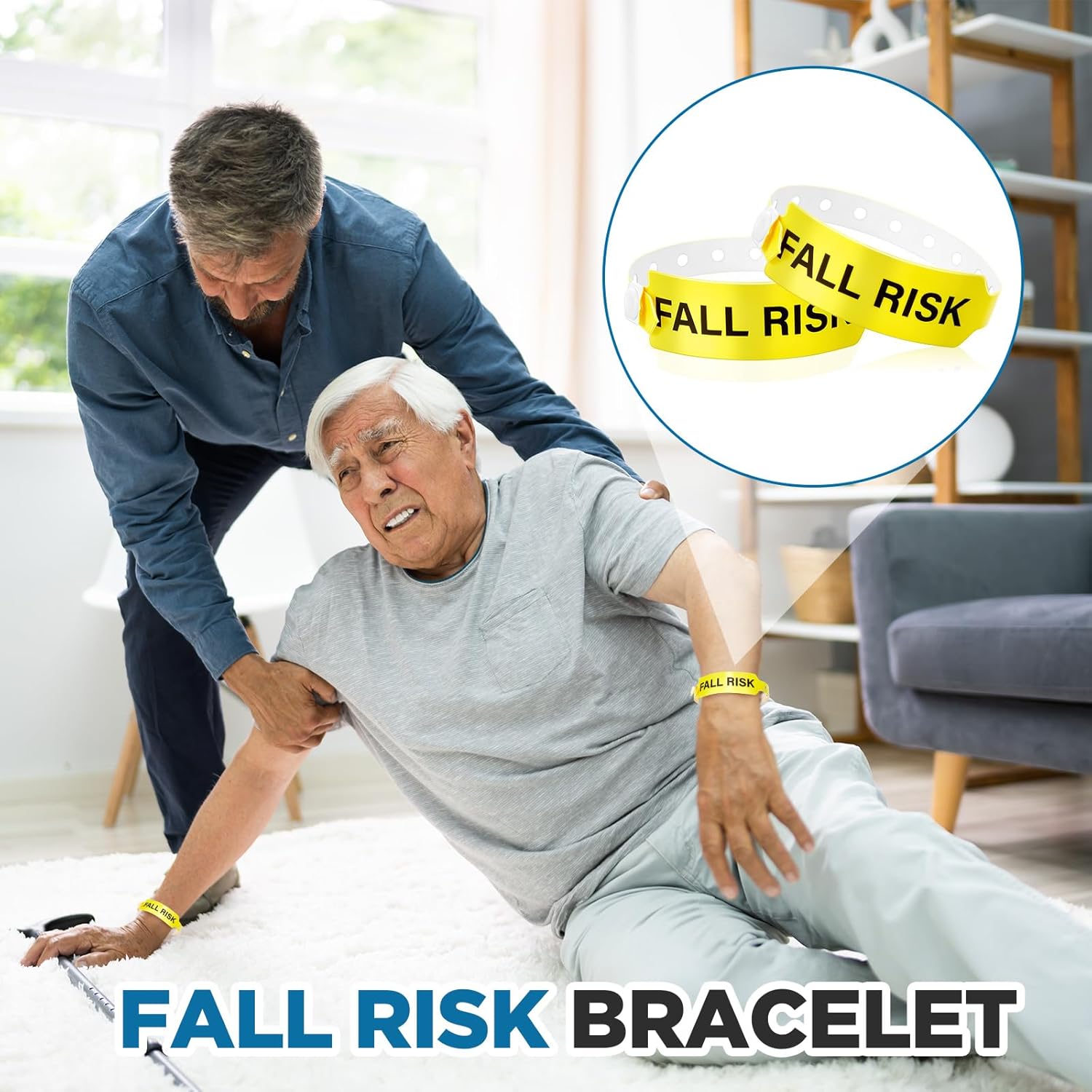 500 Pcs Fall Risk Bracelet Bulk Emergency Wristband with Permanent Snap Closure PVC Medical Bracelets for Men Women Elderly Hospital Patient, Yellow