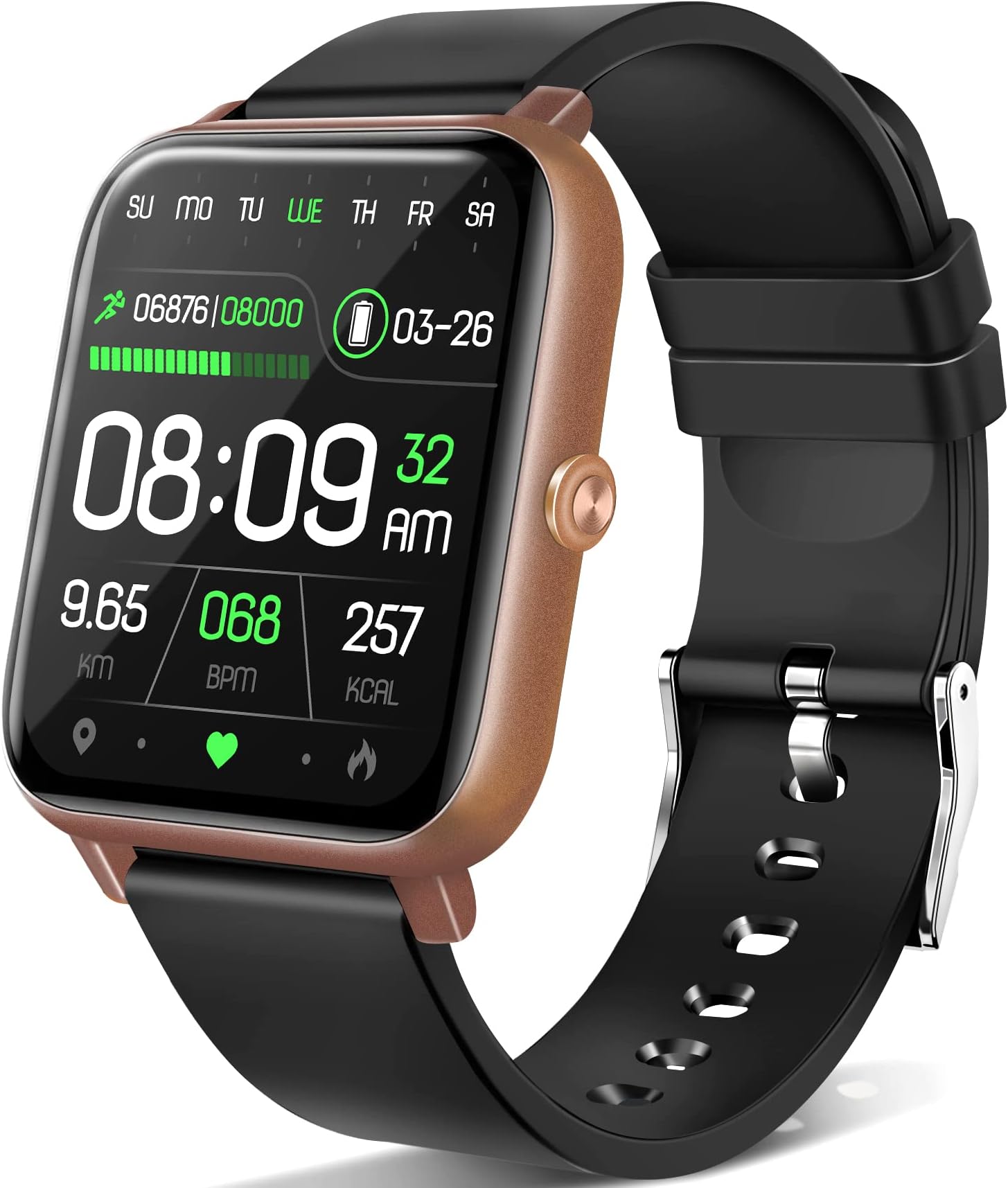 ANCwear Smart Watch, 1.69" Touch Screen Running Watch with Pedometer, Blood Pressure and Heart Rate Monitor, IP68 Waterproof Smartwatch for Men Women Ladies, Compatible Android iPhone Smartphone(Gold)