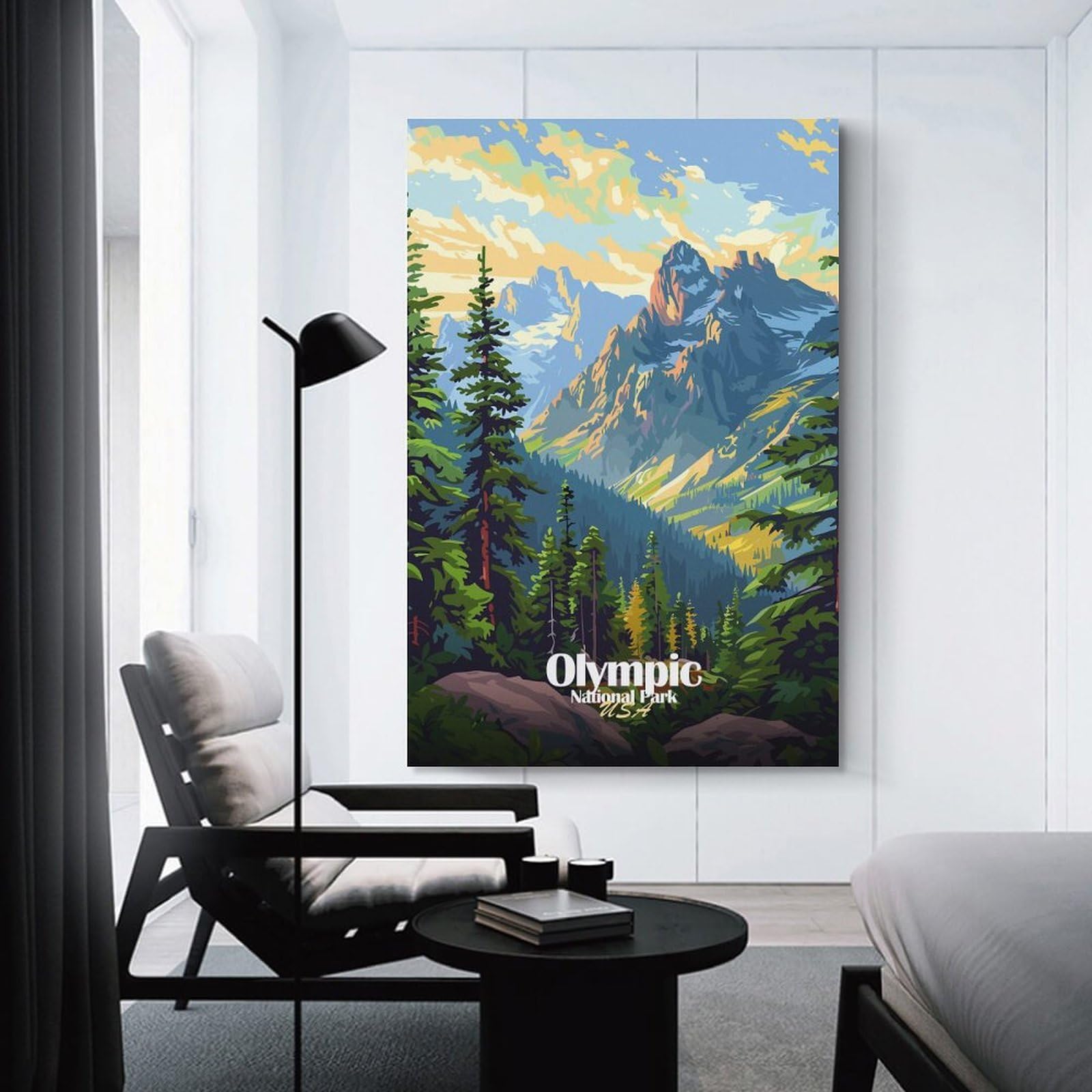Junmoney Olympic National Park Illustration Canvas Art Print, 12x18inch(30x45cm), for Bedrooms, Workspaces And Everyday Interiors, A Flexible Wall Accent for Shared Spaces