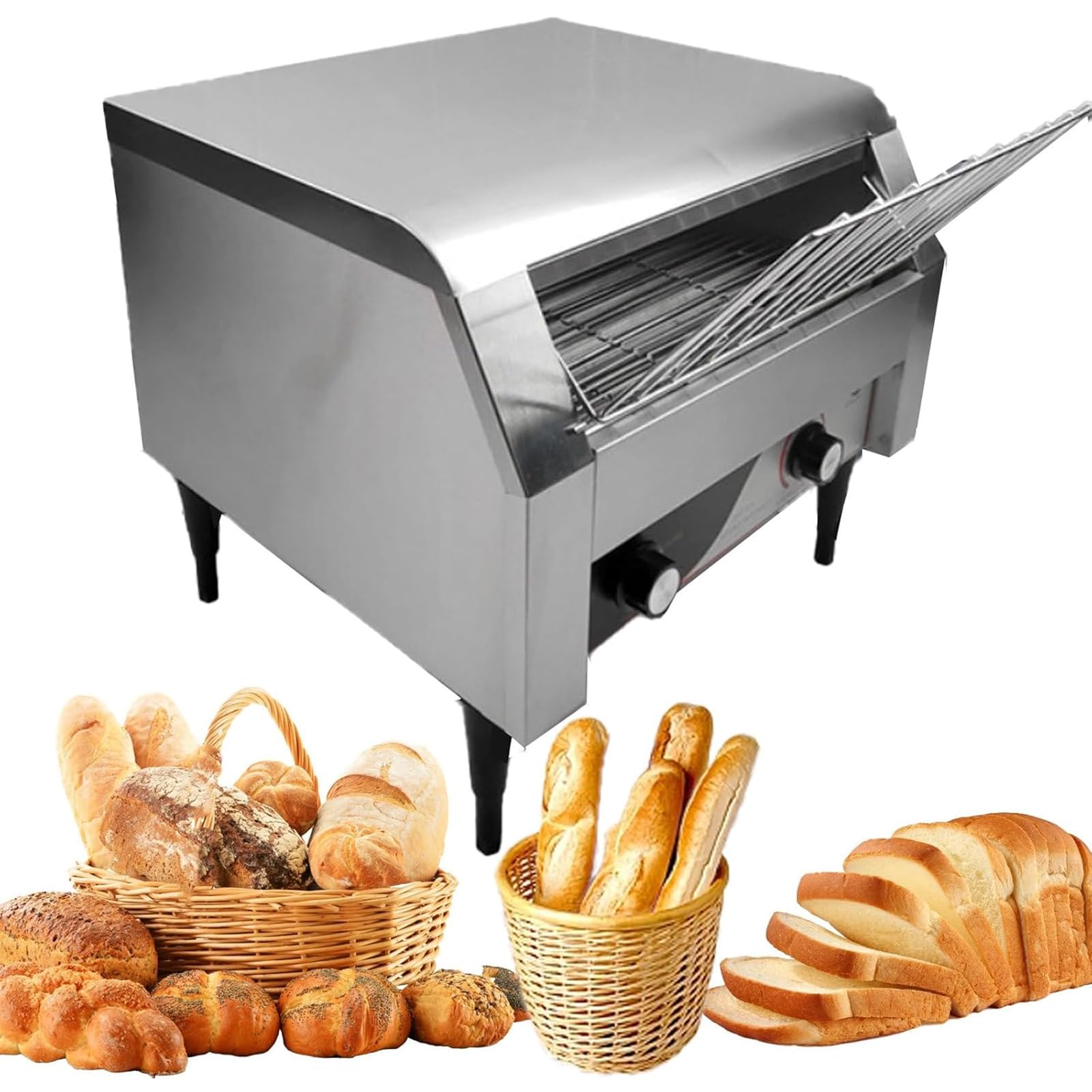 Tostadore Trasportatore, Macchina Commerciale Per Cottura Pane In Acciaio Inossidabile Con Vassoio Pane Rimovibile, Temperatura: 60-200 ° C, Capacità Produzione 150pezzi/h, 300pezzi/h, 450pezzi/h