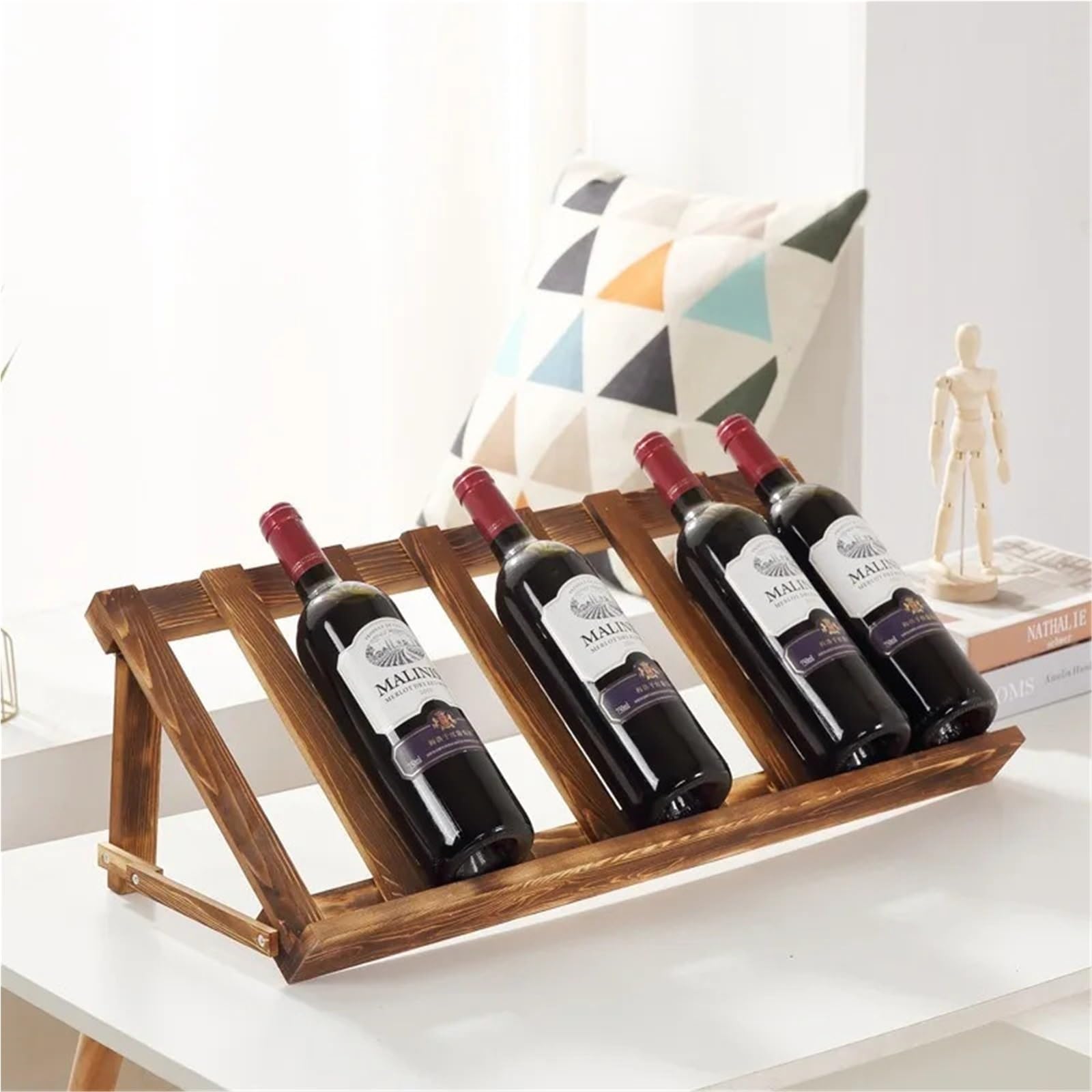 Petit porte-bouteille incliné en bois massif pour décoration de la maison, vin rustique, parfait pour la cuisine et la salle à manger.