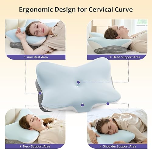 Miniatura 5 de Almohada cervical para cuello y hombro, almohadas de espuma viscoelástica de contorno, almohada ergonómica de apoyo para el cuello para aliviar el