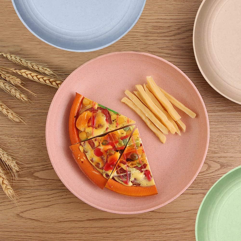 4 Pack 9 inch Lightweight Wheat Straw Plates,Unbreakable Dinner Plates Dishwasher & Microwave Safe for Children Adult