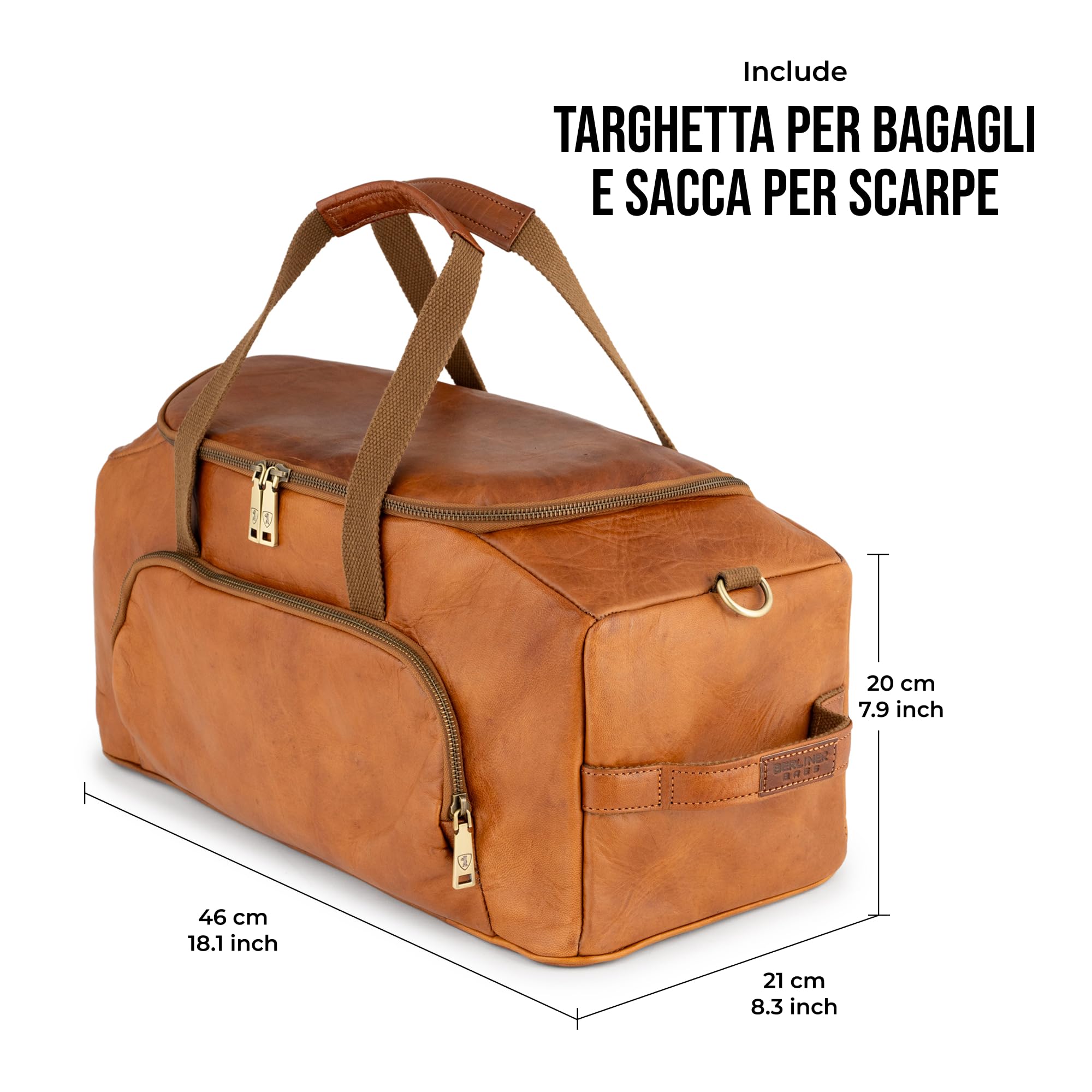 Berliner Bags Borsone da Viaggio Denver M in Pelle Conciata al Vegetale, Compatto con Tracolla Regolabile, Ideale per Weekend e Tempo Libero, Uomo e Donna – Marrone