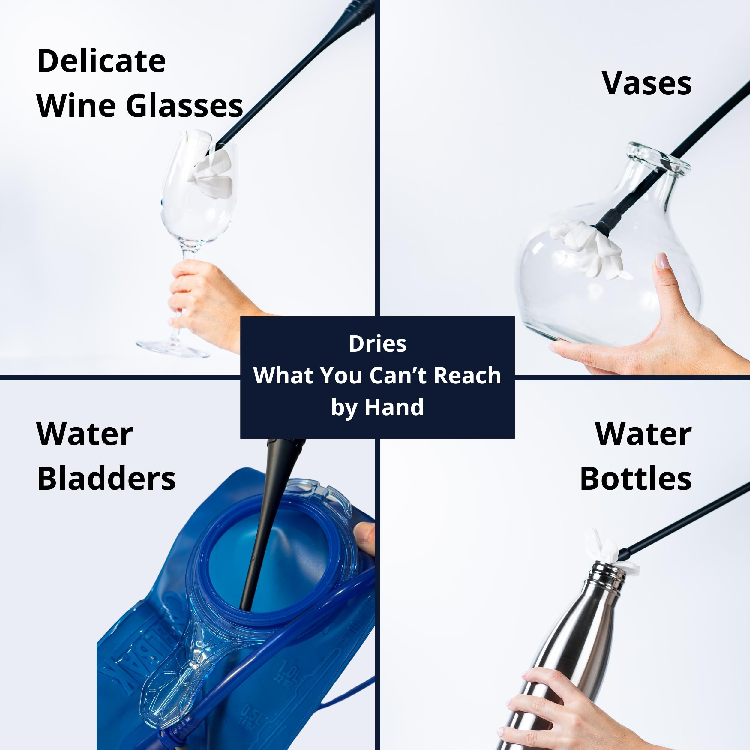 Starter Kit Trockenstab,Flaschenbürste zum Trocknen von Wasserflaschen, Babyflaschen, Blumenvasen, Karaffen, Weingläsern, Reisebecher, Fläschchen, Krügen,inklusive 1 Griff, 6 Trockenköpfe | Ersetzt stundenlanges Trocknen an der Luft